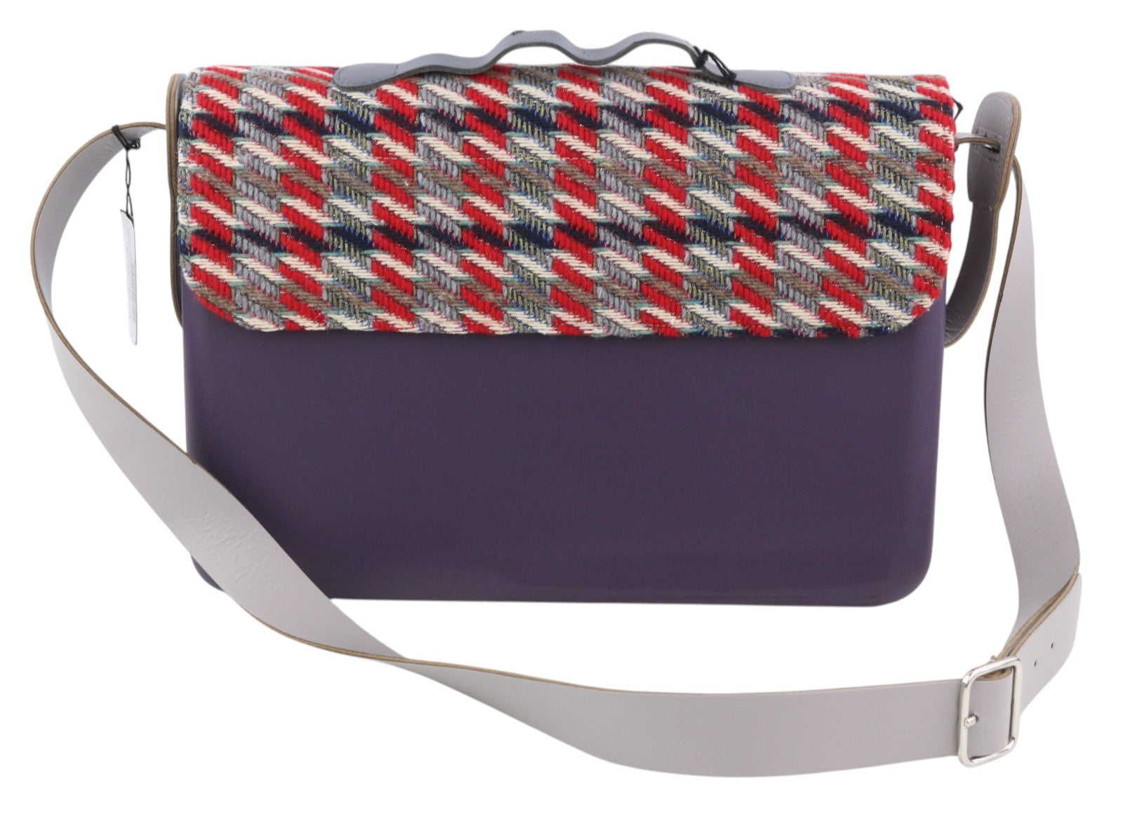 O BAG Folder Women Bag OS Purple Tweed Patterned Turn Lock Closure Messenger