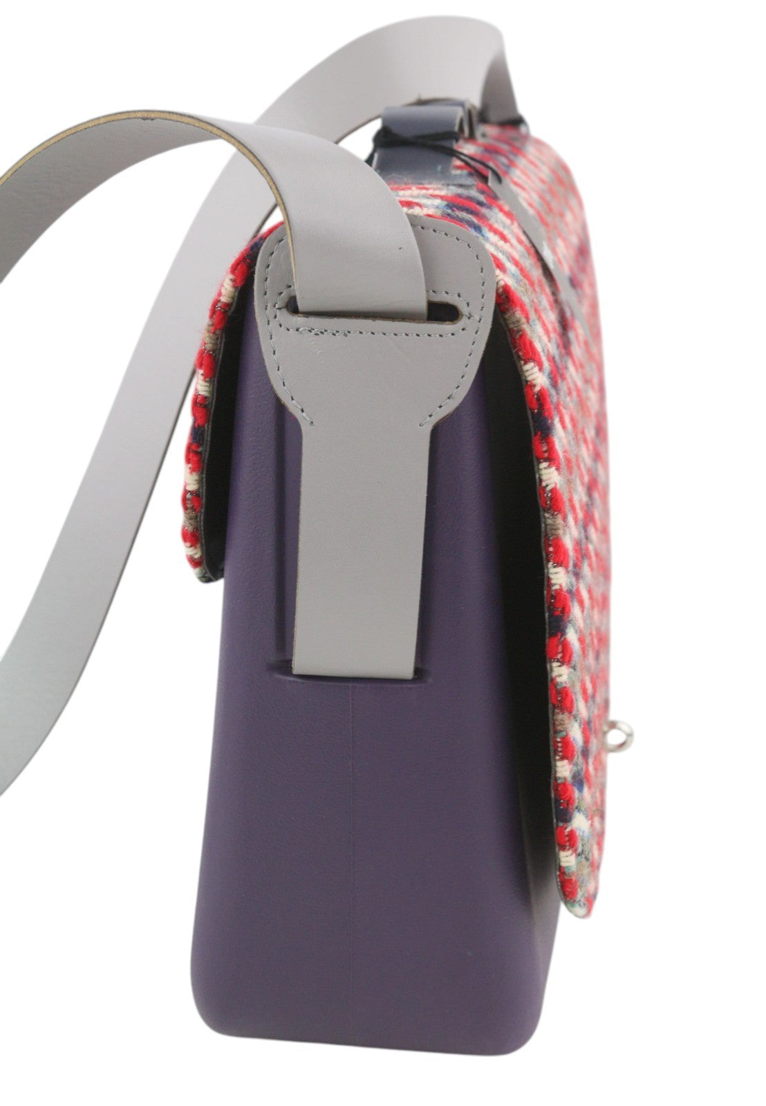 O BAG Folder Women Bag OS Purple Tweed Patterned Turn Lock Closure Messenger