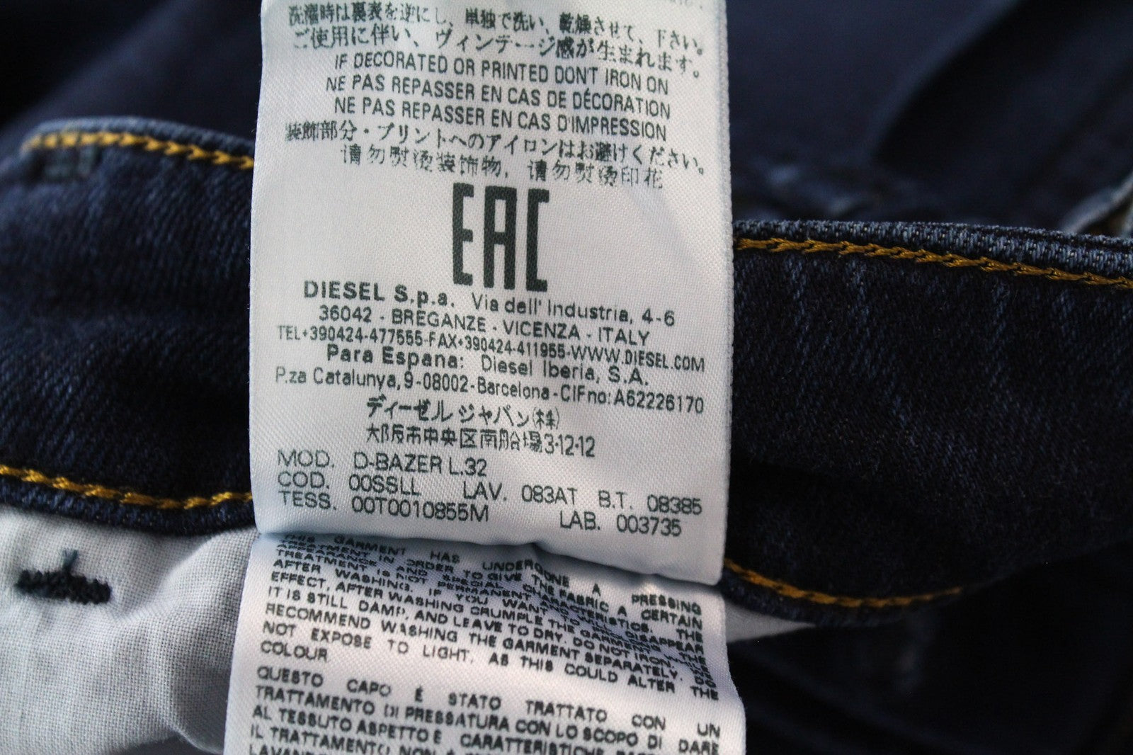 DIESEL D-Bazer 083AT Men's Dark Blue Jeans W26/L32 Tapered Stretch Button Fly