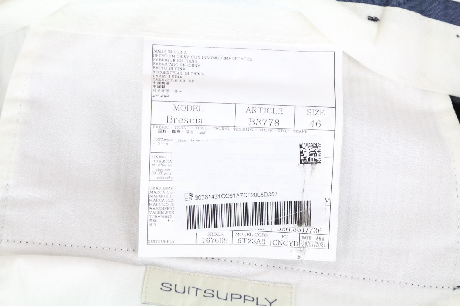 SUITSUPPLY Lazio Men's Blue Wool Slim Suit UK36R Classic Super 110's 2 Piece