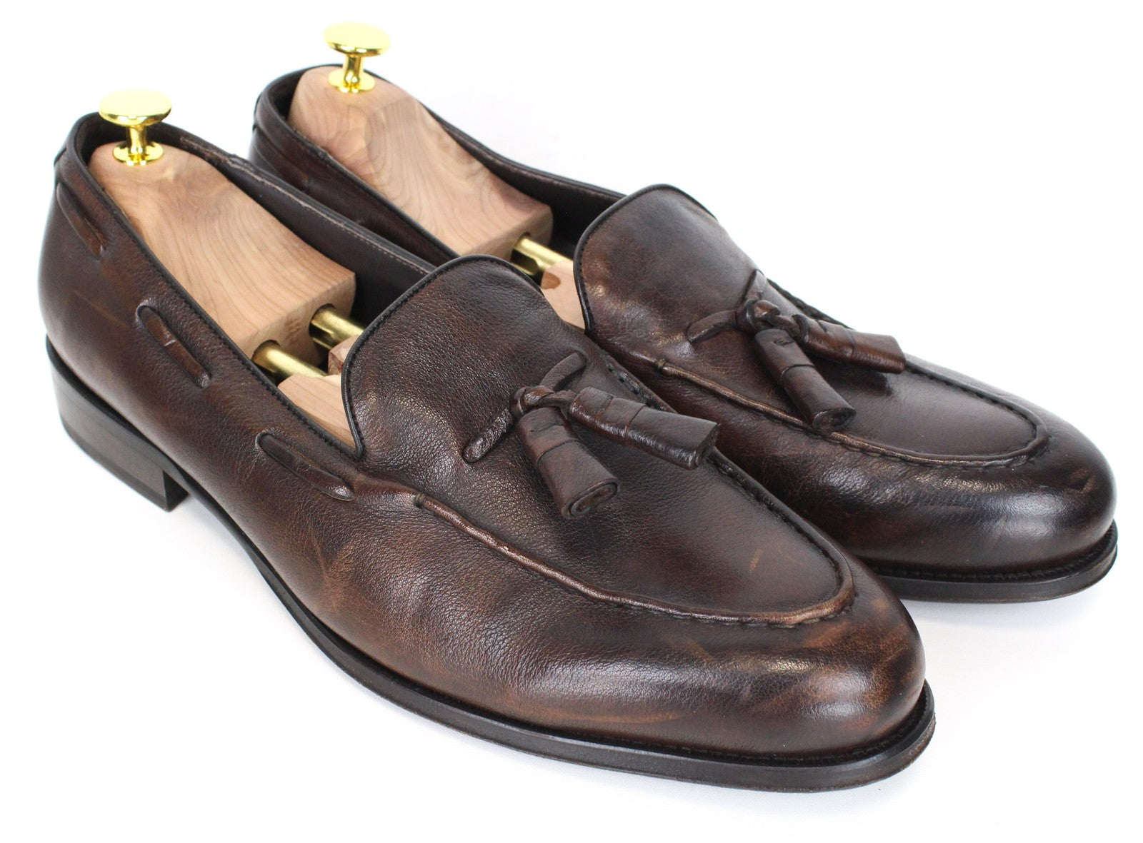 SUITSUPPLY Men's Dark Brown Loafers EU44 Tassel Slip-On Formal Leather Shoes