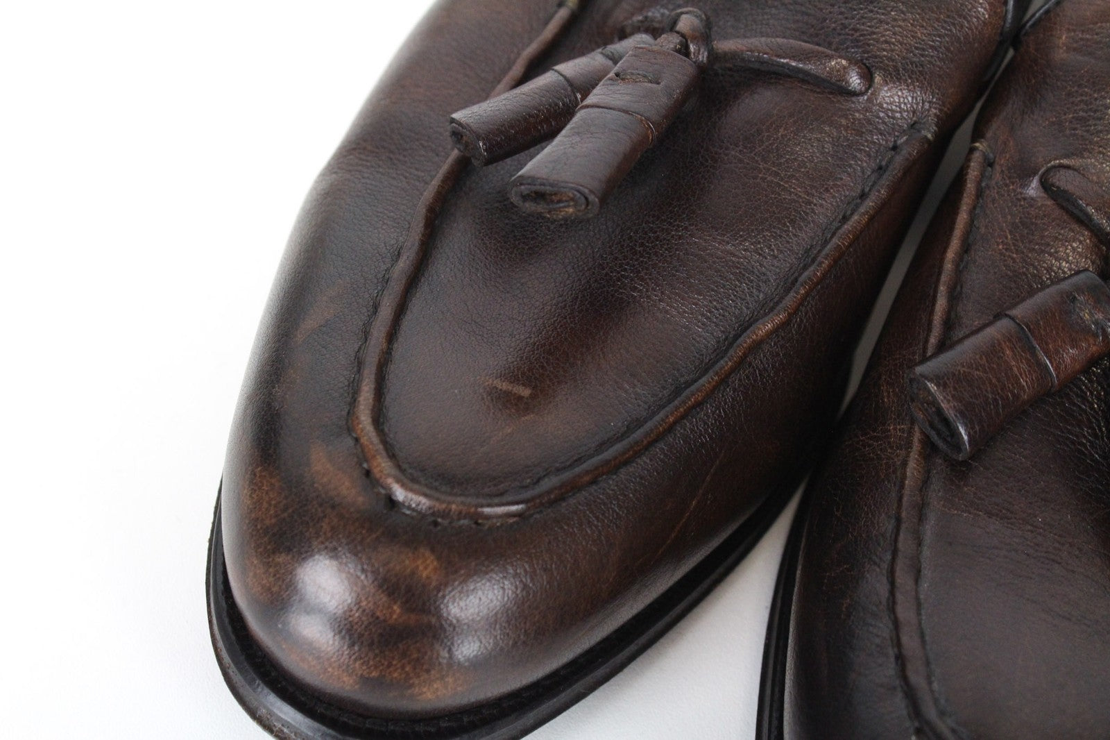 SUITSUPPLY Men's Dark Brown Loafers EU44 Tassel Slip-On Formal Leather Shoes