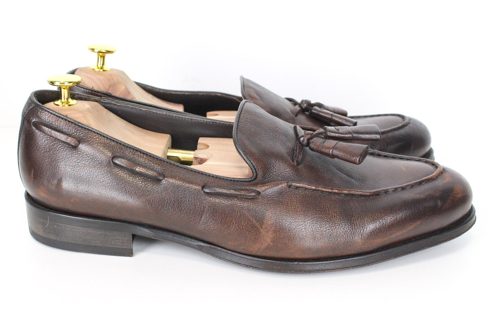 SUITSUPPLY Men's Dark Brown Loafers EU44 Tassel Slip-On Formal Leather Shoes