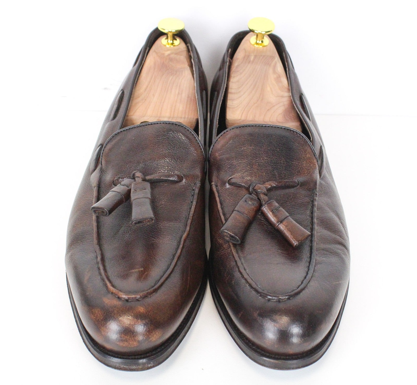 SUITSUPPLY Men's Dark Brown Loafers EU44 Tassel Slip-On Formal Leather Shoes