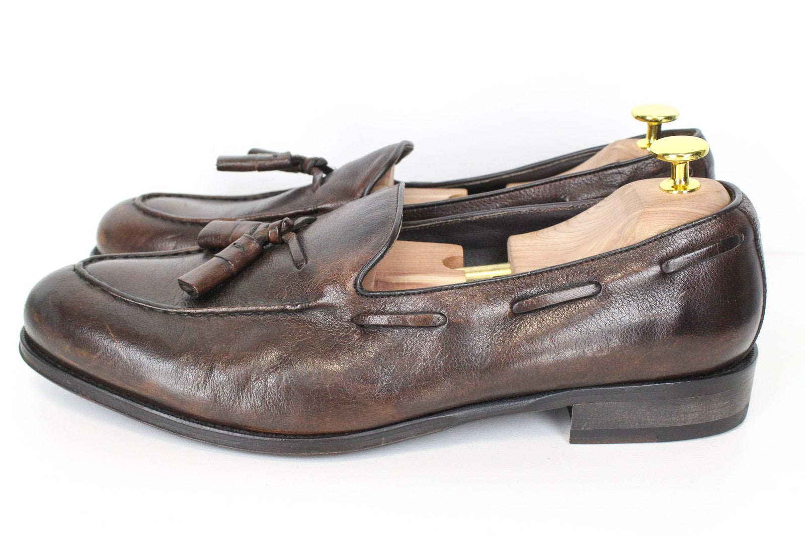 SUITSUPPLY Men's Dark Brown Loafers EU44 Tassel Slip-On Formal Leather Shoes