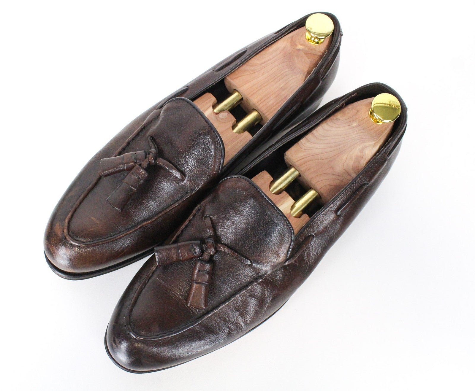 SUITSUPPLY Men's Dark Brown Loafers EU44 Tassel Slip-On Formal Leather Shoes