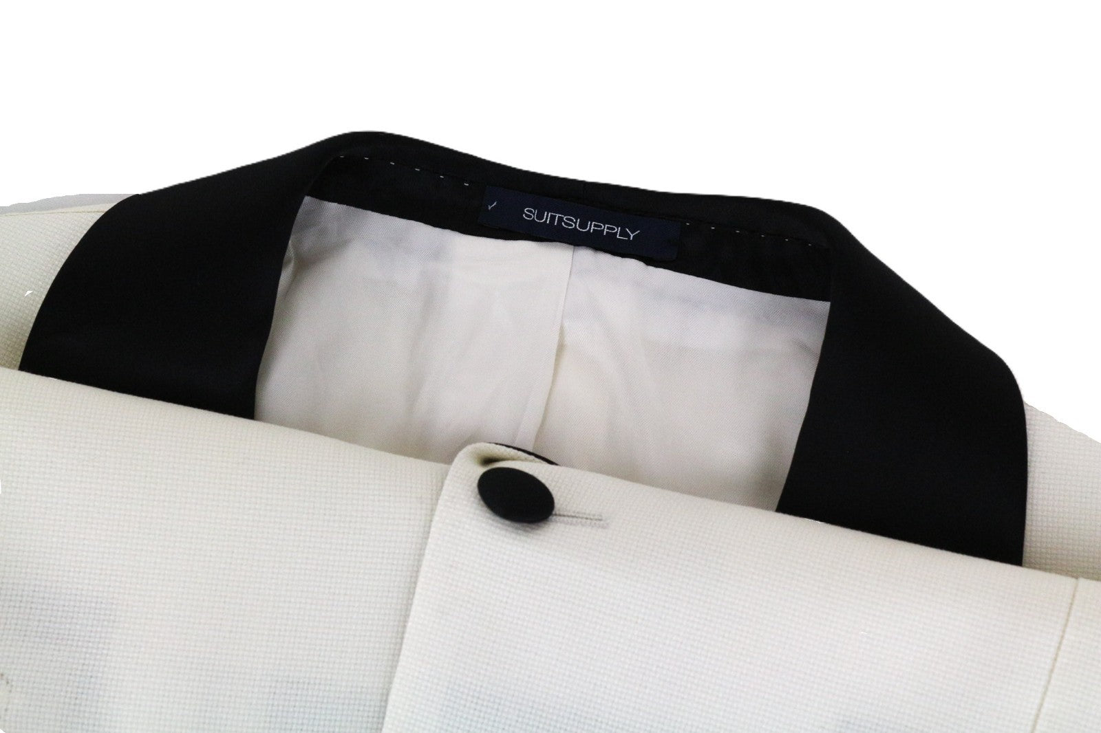 SUITSUPPLY La Spalla Men's Tux Suit UK42S Off-White Black Wool Formal 2 Piece