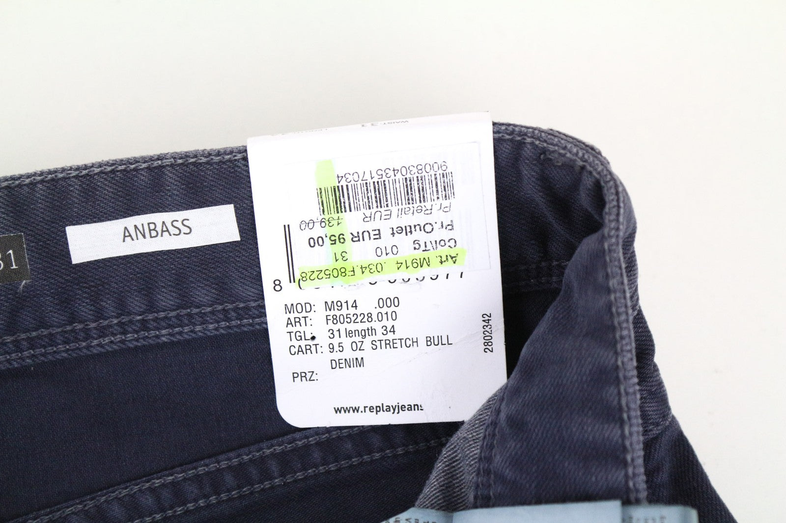 REPLAY Anbass Men's Dark Blue Slim Jeans W31/L34 Stretch Cotton Classic 5Pockets