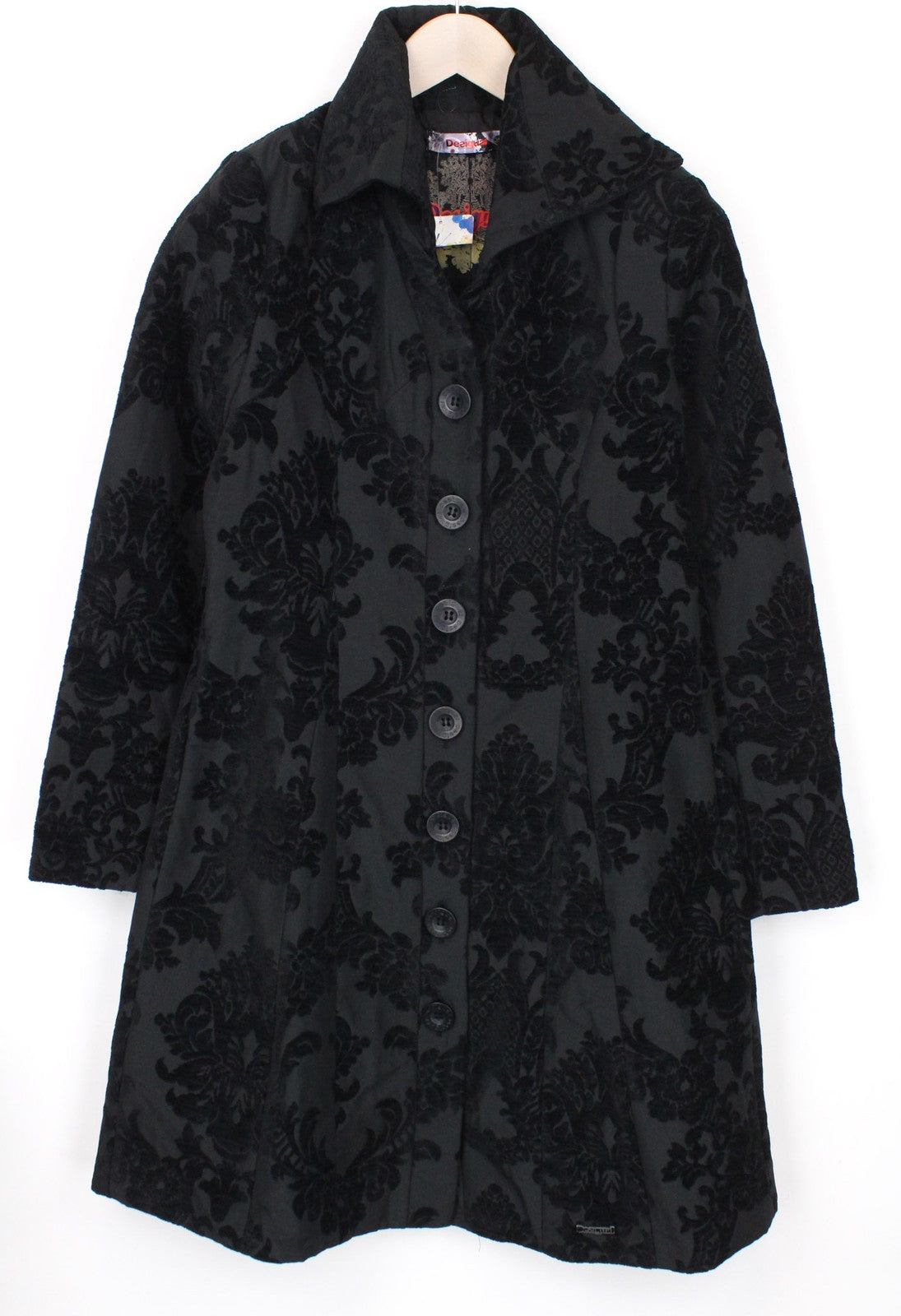 DESIGUAL Dable Women's Black Coat EU38 Jacquard Designer Mid-Length Patterned