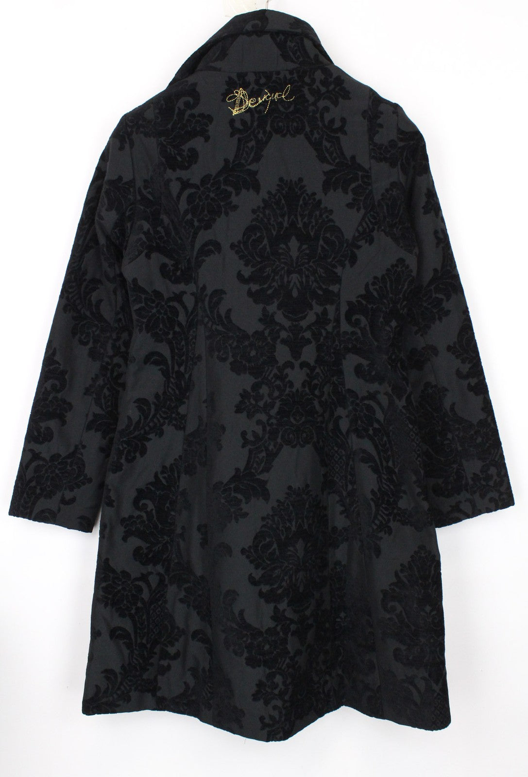 DESIGUAL Dable Women's Black Coat EU38 Jacquard Designer Mid-Length Patterned