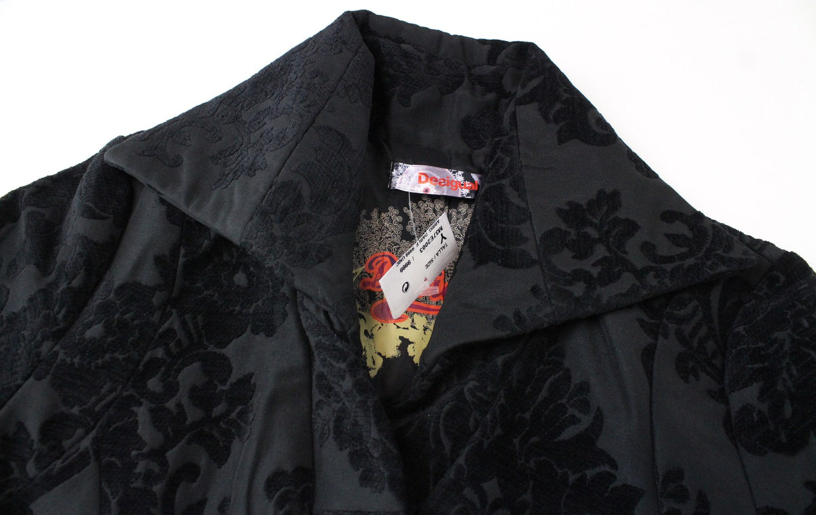 DESIGUAL Dable Women's Black Coat EU38 Jacquard Designer Mid-Length Patterned