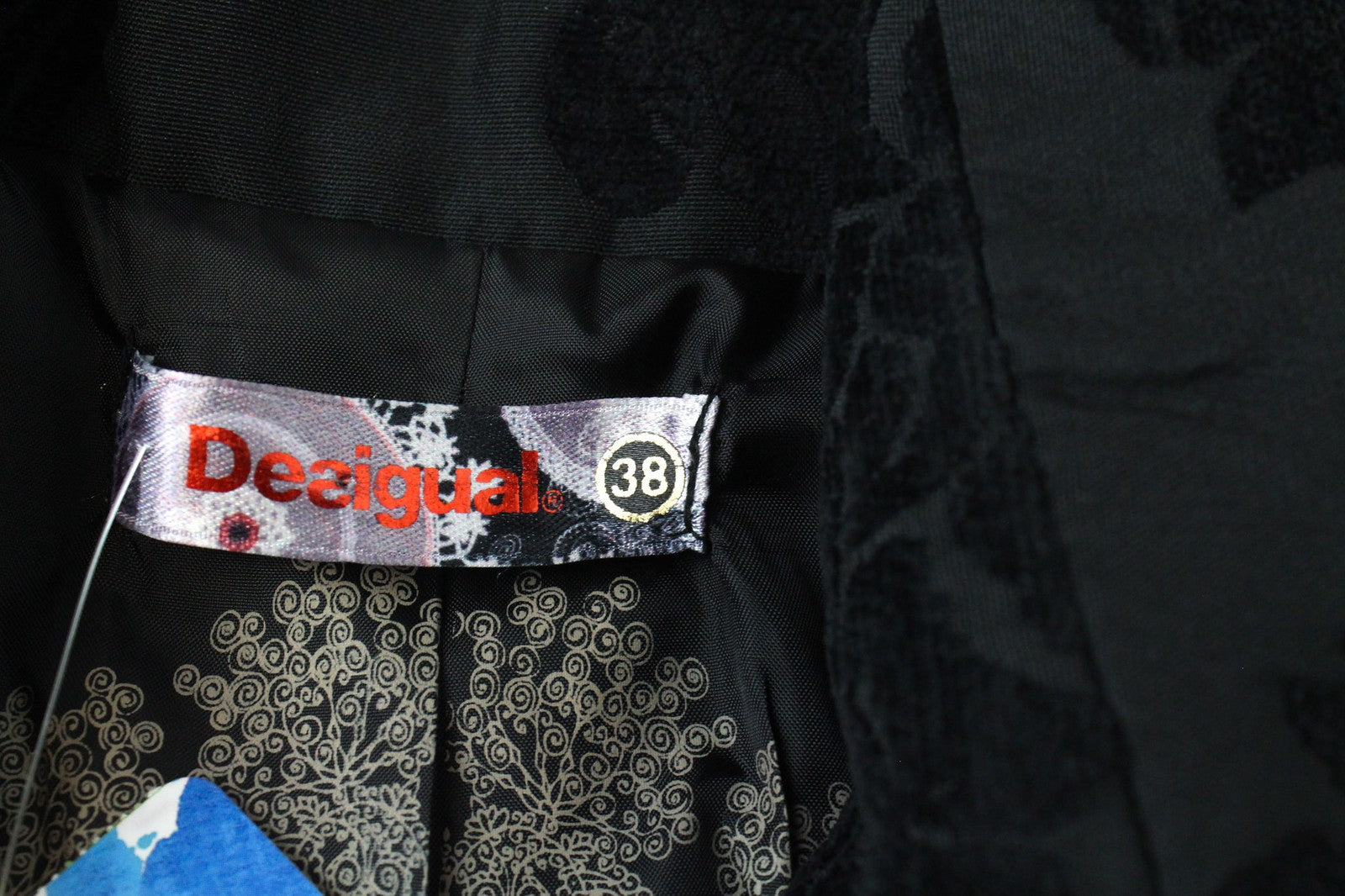 DESIGUAL Dable Women's Black Coat EU38 Jacquard Designer Mid-Length Patterned