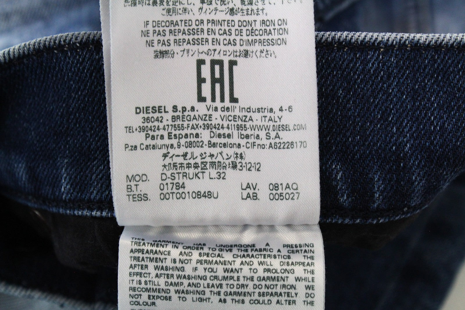 DIESEL D-Strukt 081AQ Men's Distressed Blue Jeans W27/L32 Boys Slim Tapered