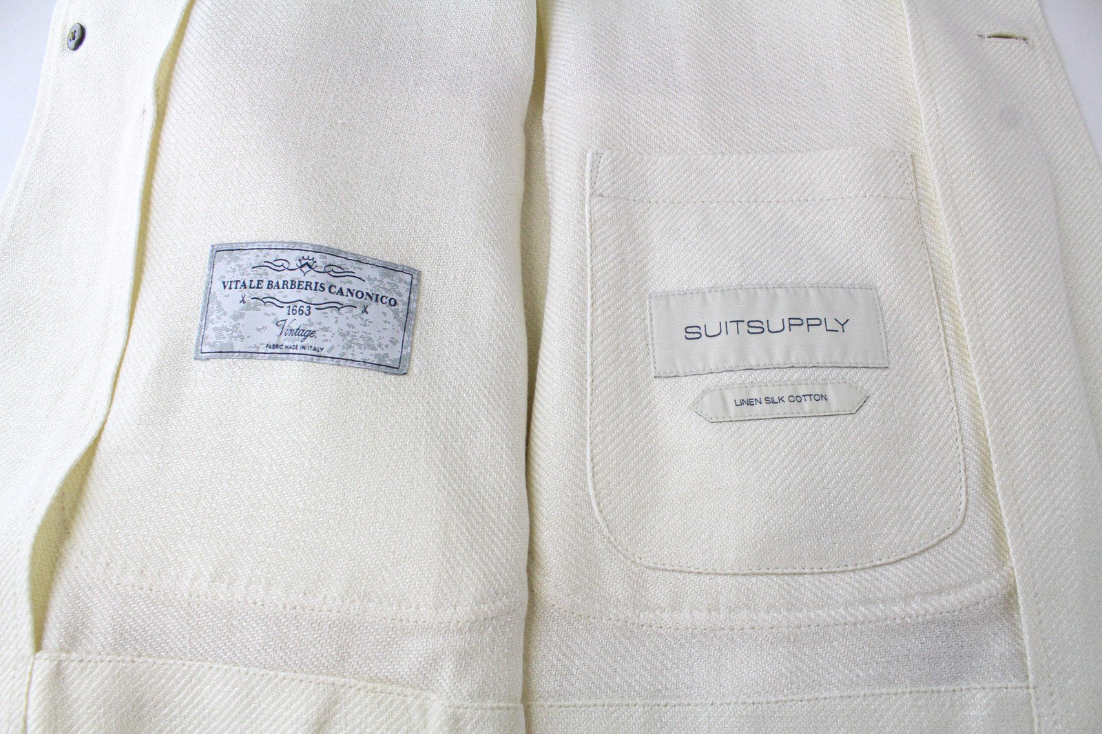 „SUITSUPPLY Greenwich“ vyriškas balkšvas švarkas, UK38R, plonas lininis šilkas, vintažinio stiliaus 