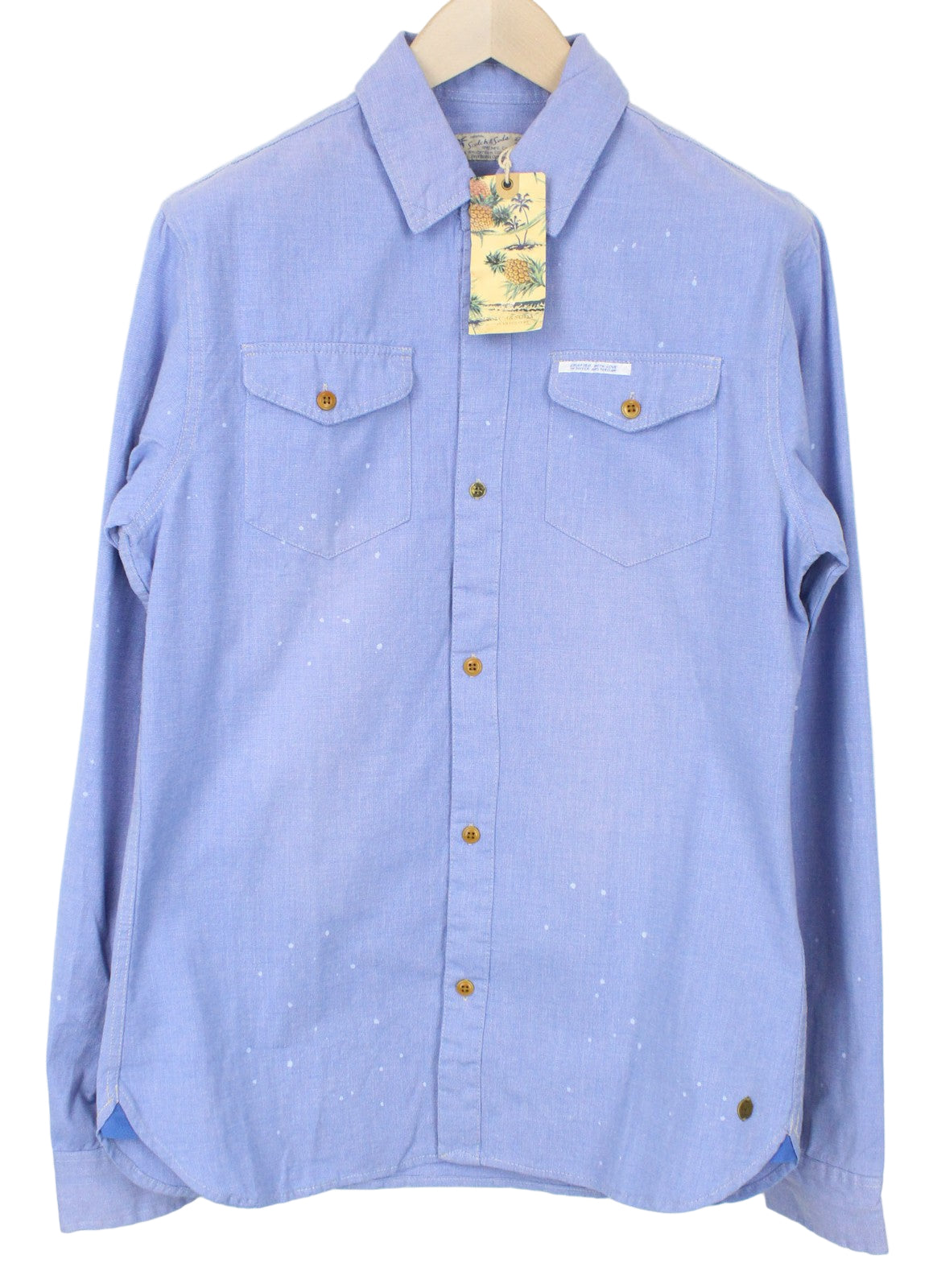 SCOTCH & SODA Men's Light Blue Melange Cotton Shirt M Classic Painted Button-Up