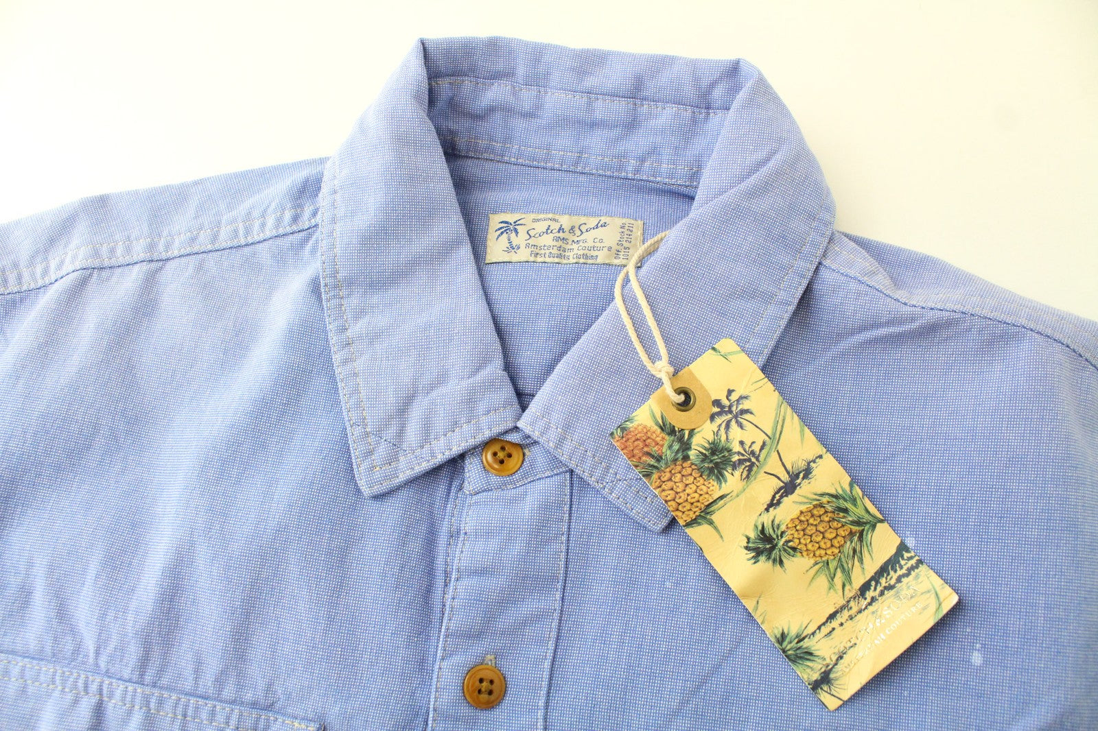 SCOTCH & SODA Men's Light Blue Melange Cotton Shirt M Classic Painted Button-Up