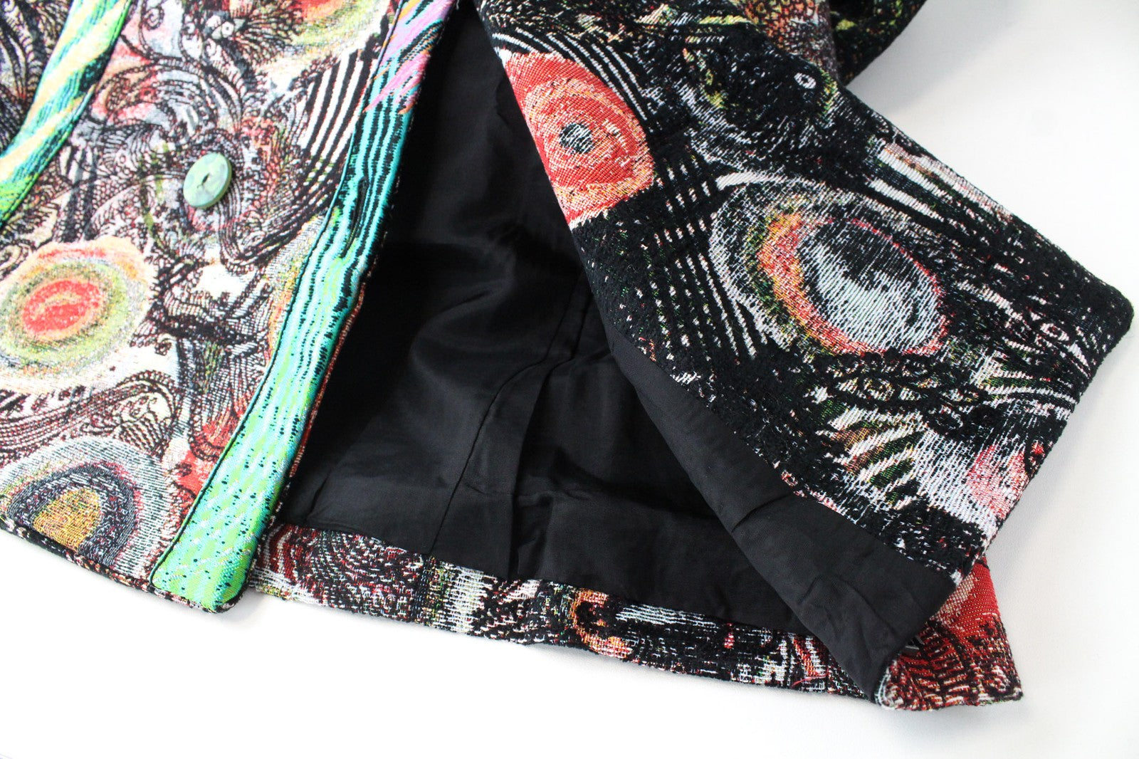 DESIGUAL Natalia moteriškas juodas paltas, EU38, vilnonis vidutinio ilgio, siuvinėtas dviem eilėmis