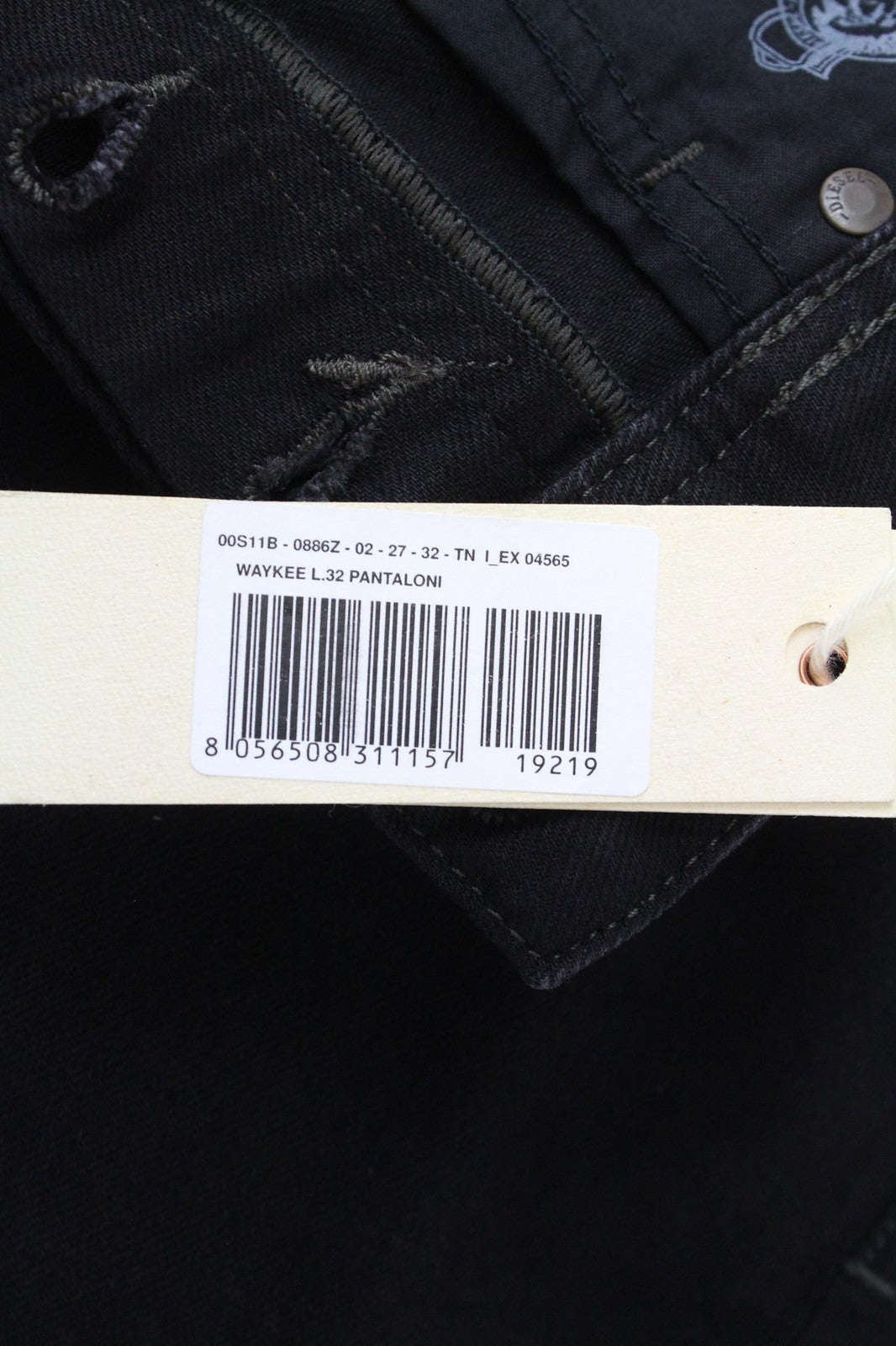 DIESEL Waykee 0886Z Men's Black Straight Jeans W27/L32 Stretch Buttoned Boys