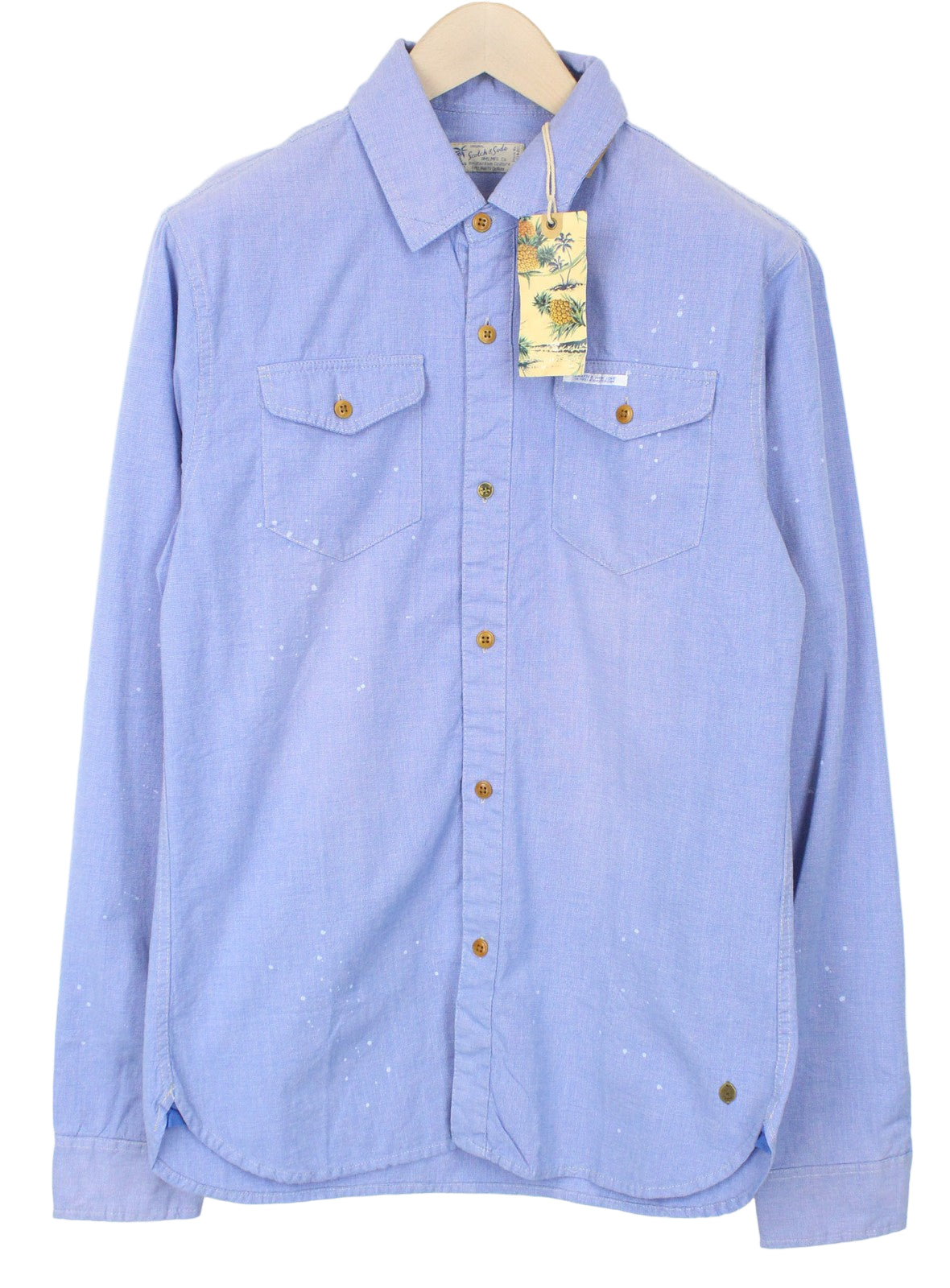 SCOTCH & SODA Men's Blue Pattern Melange Cotton Shirt M Painted Classic Button
