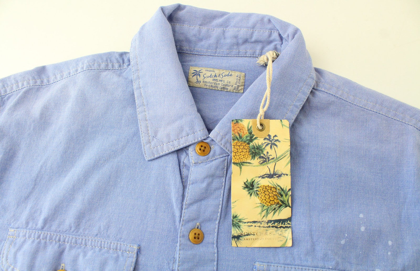 SCOTCH & SODA Men's Blue Pattern Melange Cotton Shirt M Painted Classic Button