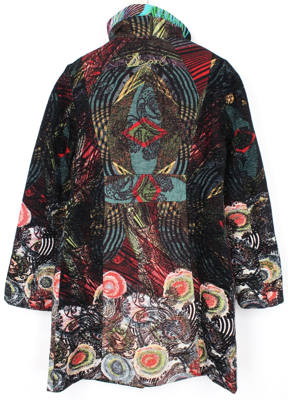 DESIGUAL Natalia WomenS Black Wool Coat EU38 Mid-Length Embroidered Double