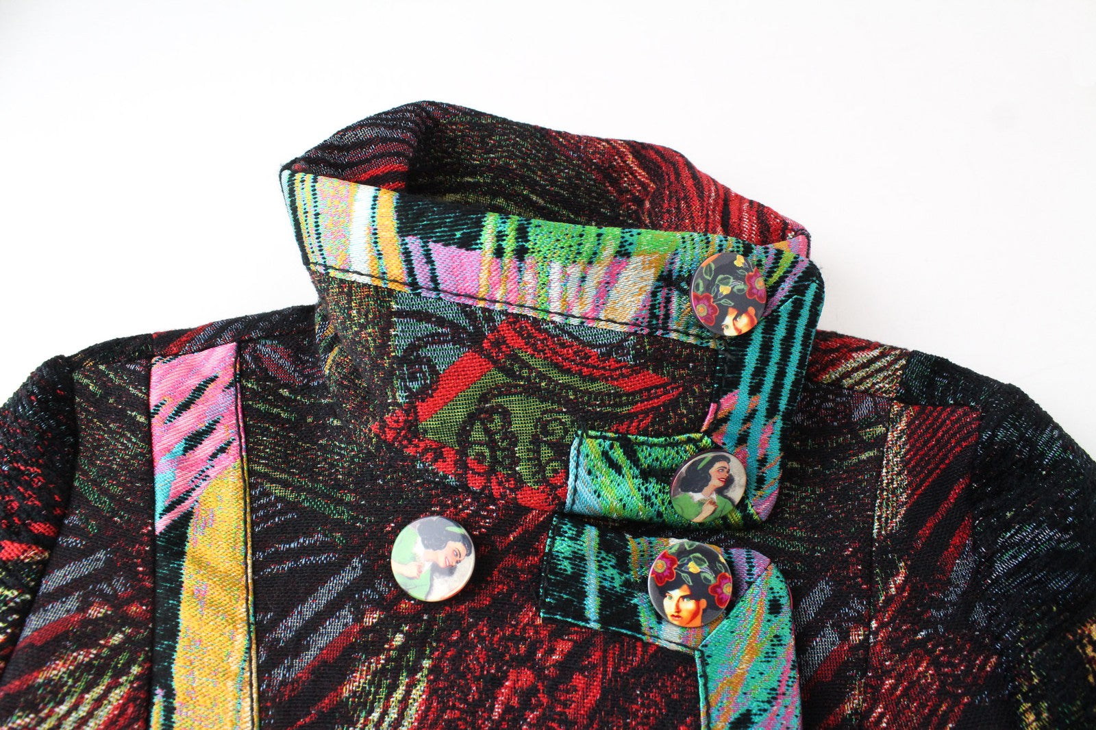 DESIGUAL Natalia WomenS Black Wool Coat EU38 Mid-Length Embroidered Double