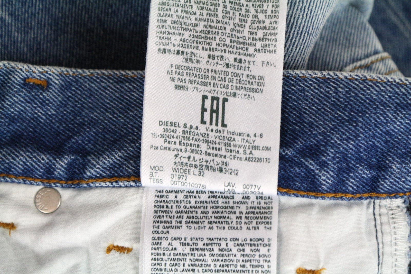 DIESEL Widee 0077V Women's Jeans W25/L32 Blue Washed Straight Fit Pure Cotton