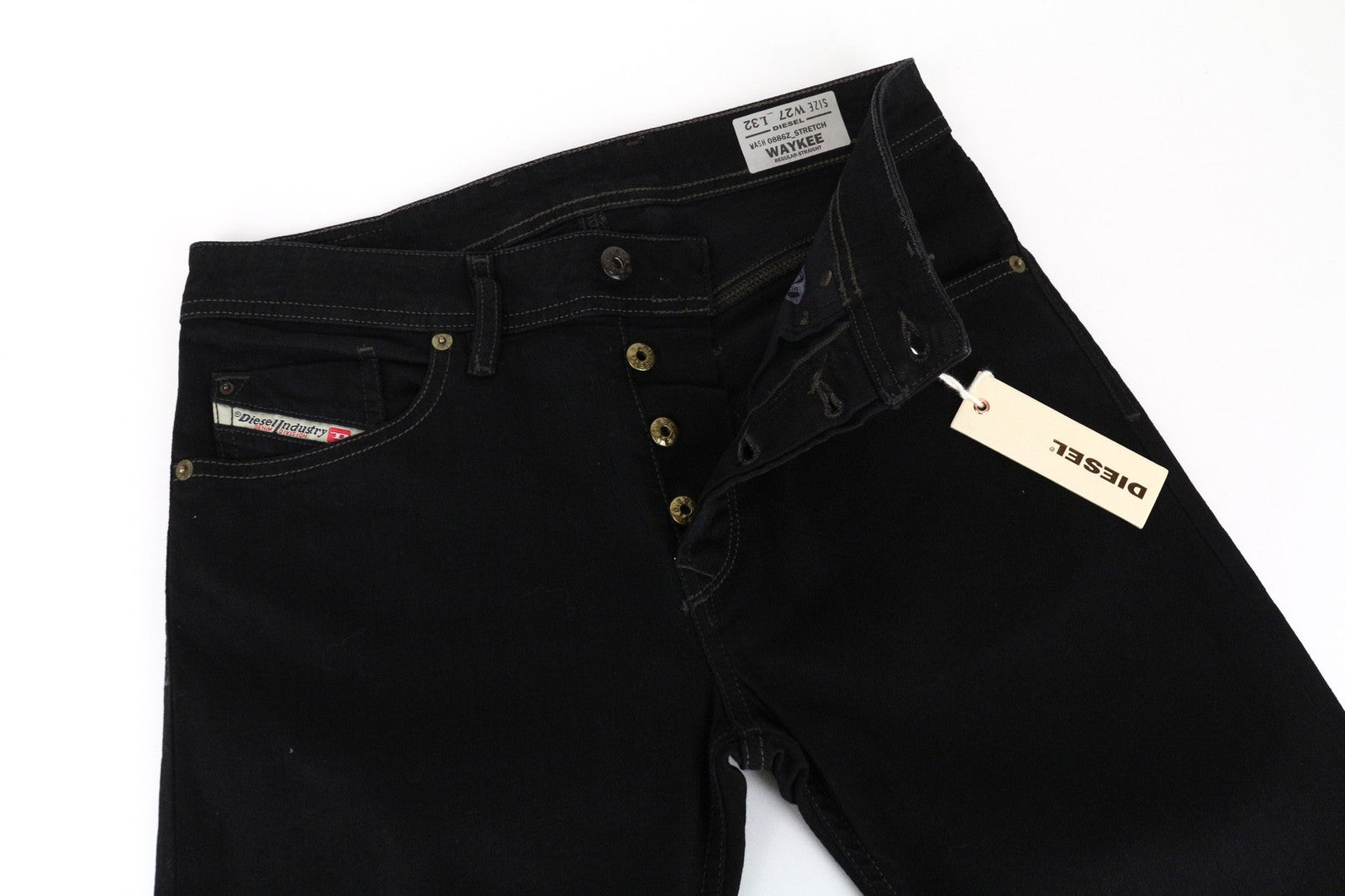 DIESEL Waykee 0886Z Men's Jeans W27/L32 Black Straight Fit Cotton Stretch Boys