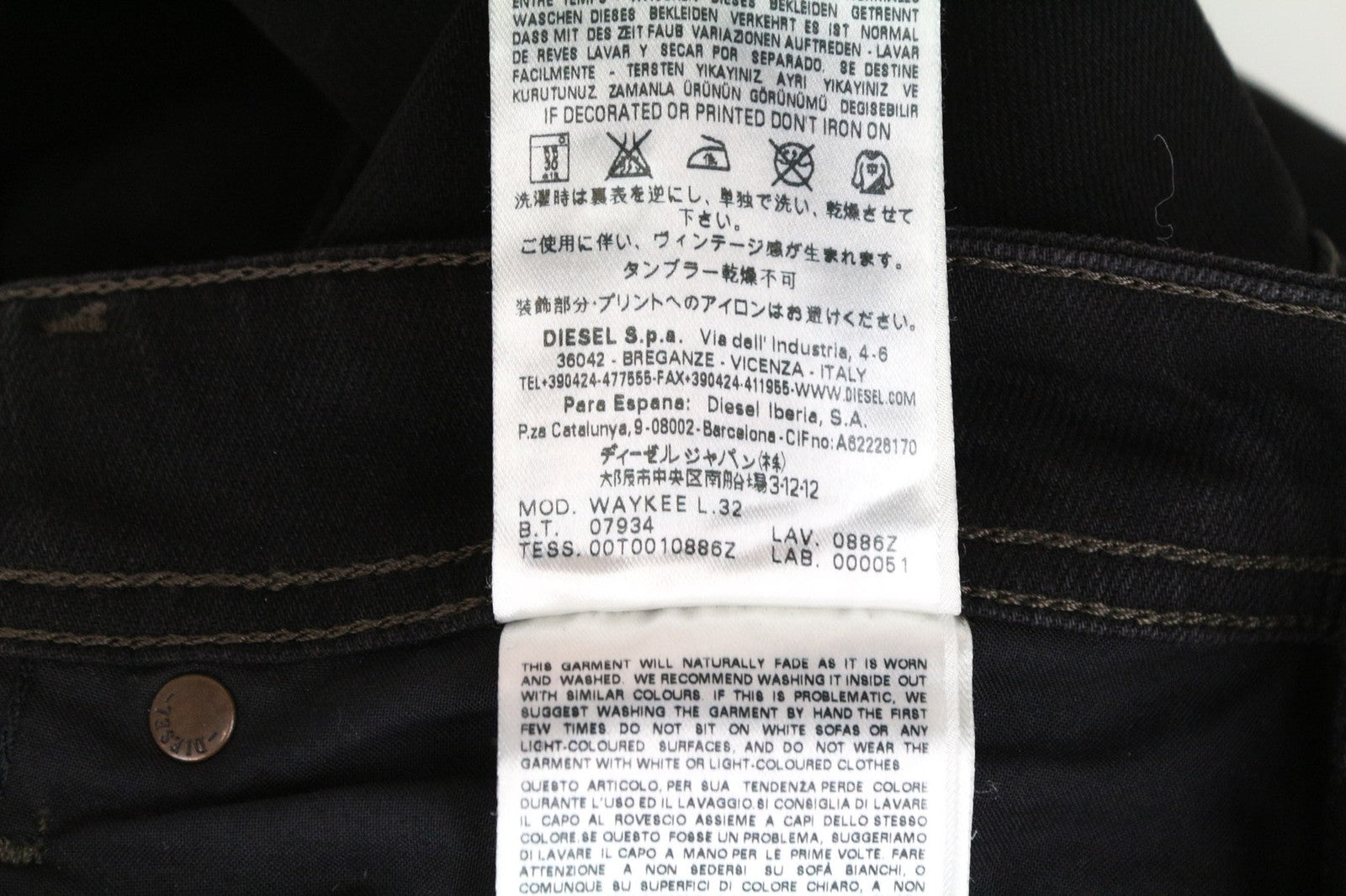 DIESEL Waykee 0886Z Men's Jeans W27/L32 Black Straight Fit Cotton Stretch Boys