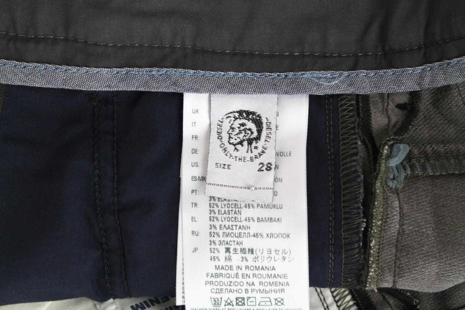 DIESEL Slim-Chino-M-NE 0685E Men's Jeans W28 Grey Sweat Jogg Cotton Stretch Zip