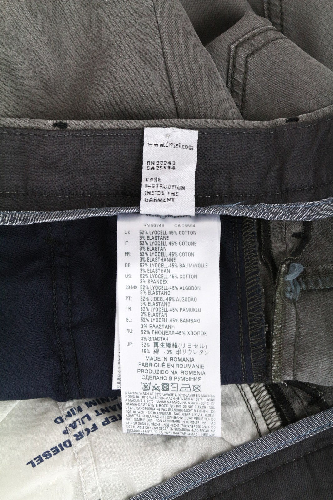 DIESEL Slim-Chino-M-NE 0685E Men's Jeans W28 Grey Sweat Jogg Cotton Stretch Zip