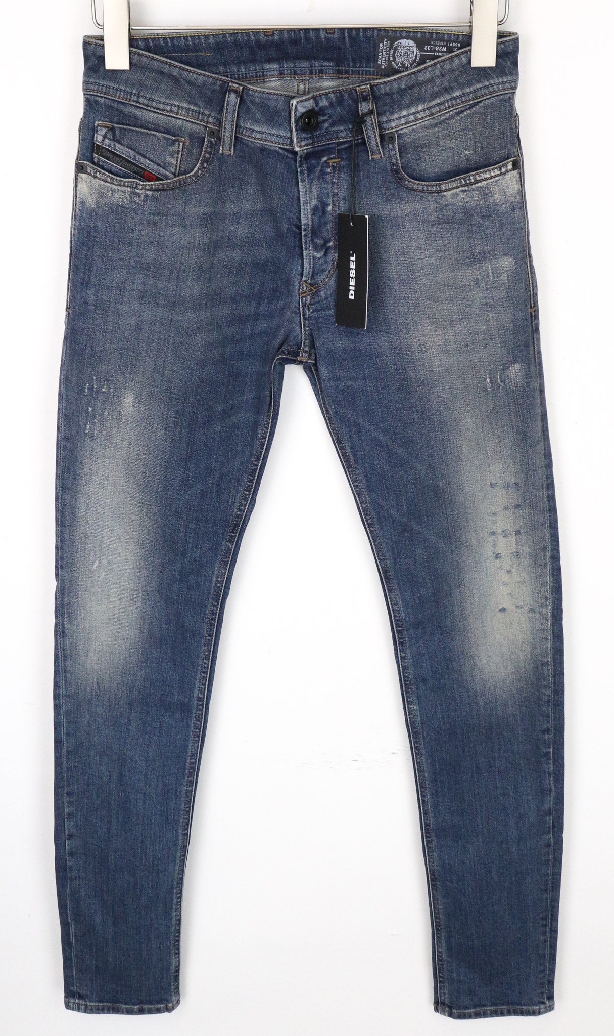 DIESEL Sleenker 069FI vyriški džinsai W28/L32 mėlyni, aptempti, tamprūs medvilniniai džinsai