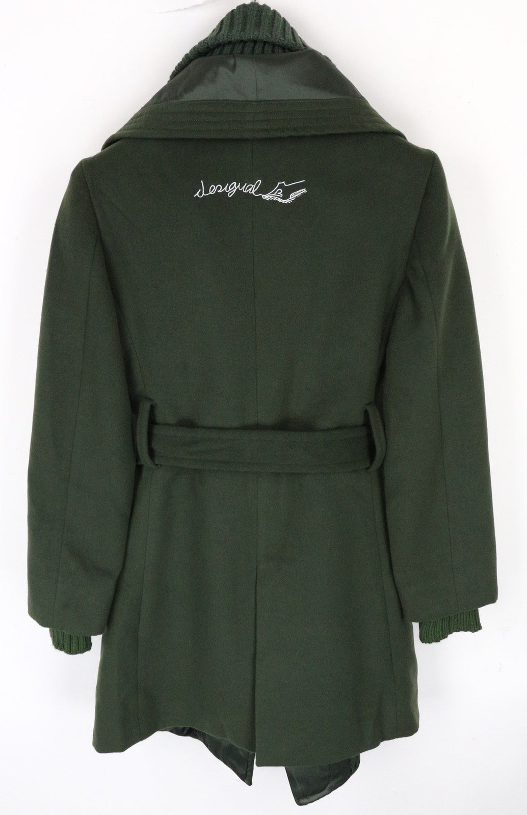 DESIGUAL Madrid Women's Coat 38 Green Belted Single-Breasted Zipped Lined