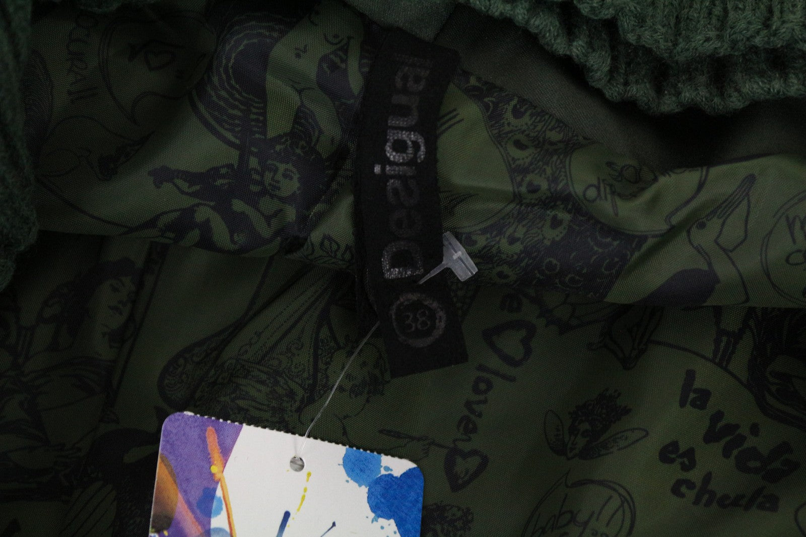 DESIGUAL Madrid Women's Coat 38 Green Belted Single-Breasted Zipped Lined