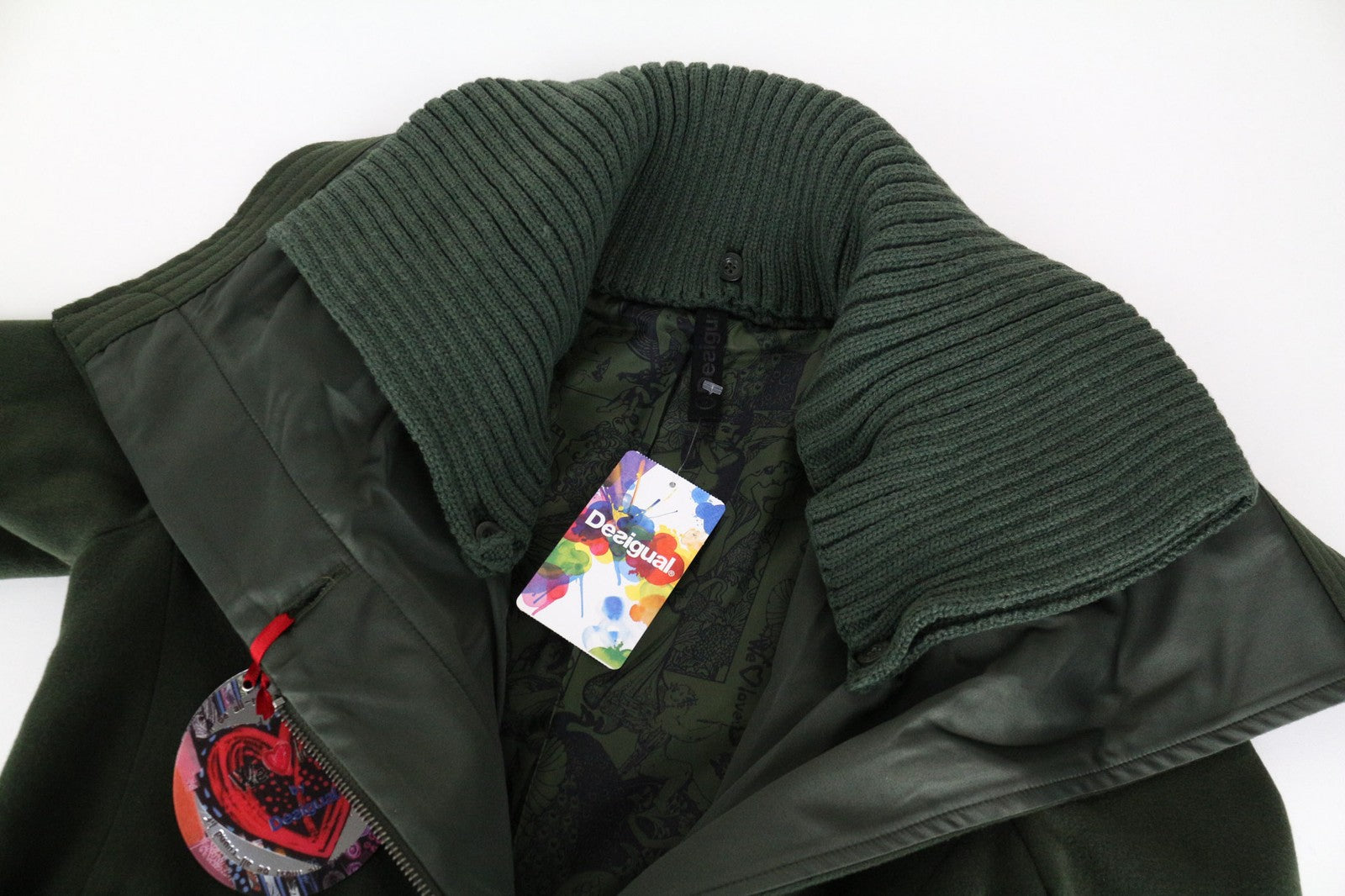 DESIGUAL Madrid Women's Coat 38 Green Belted Single-Breasted Zipped Lined