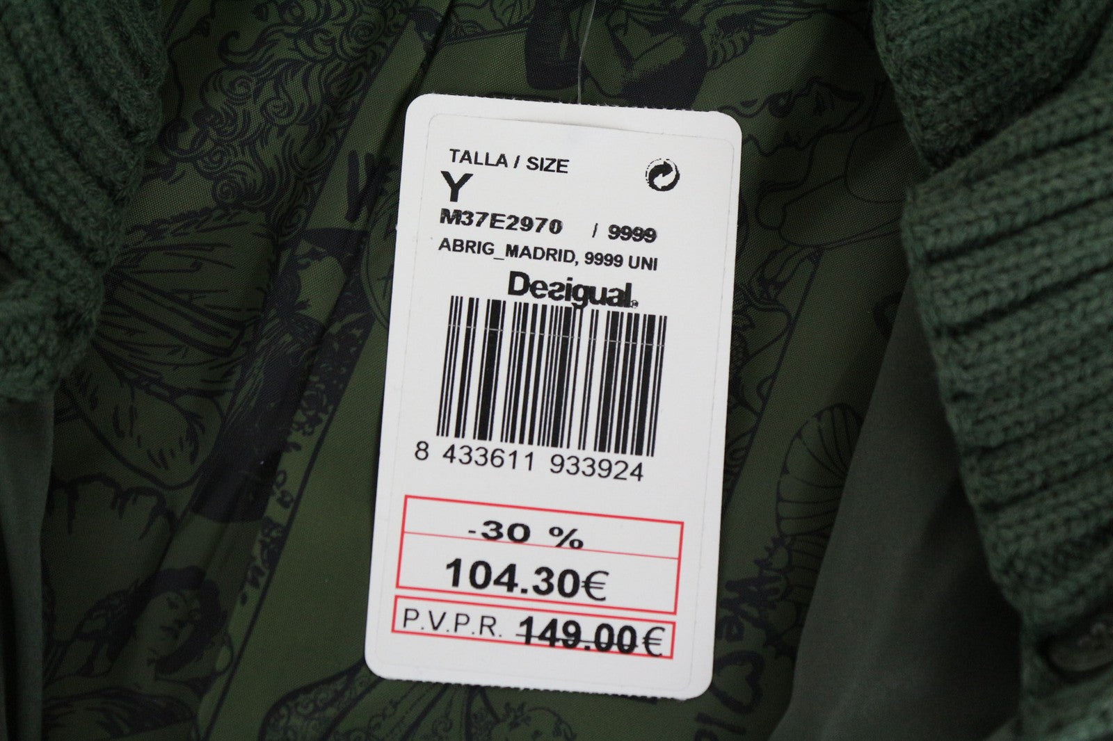 DESIGUAL Madrid Women's Coat 38 Green Belted Single-Breasted Zipped Lined