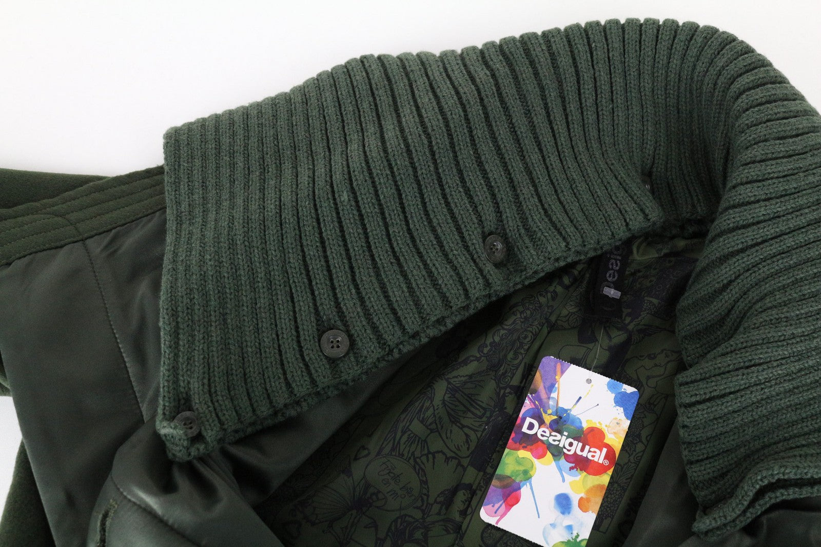 DESIGUAL Madrid Women's Coat 38 Green Belted Single-Breasted Zipped Lined