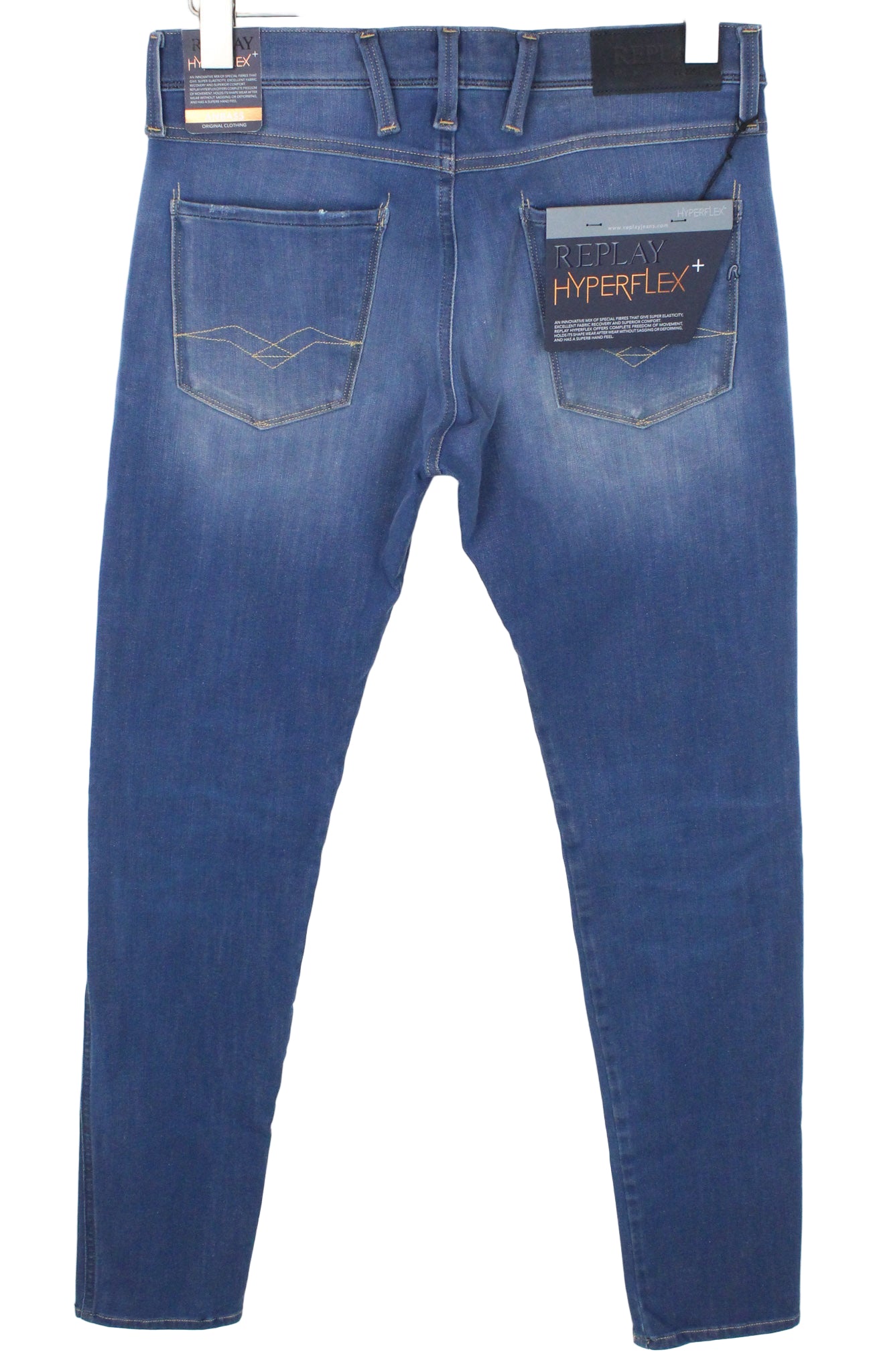 REPLAY Anbass Men's Jeans W30/L34 Blue Slim Fit Cotton Stretch Casual Washed