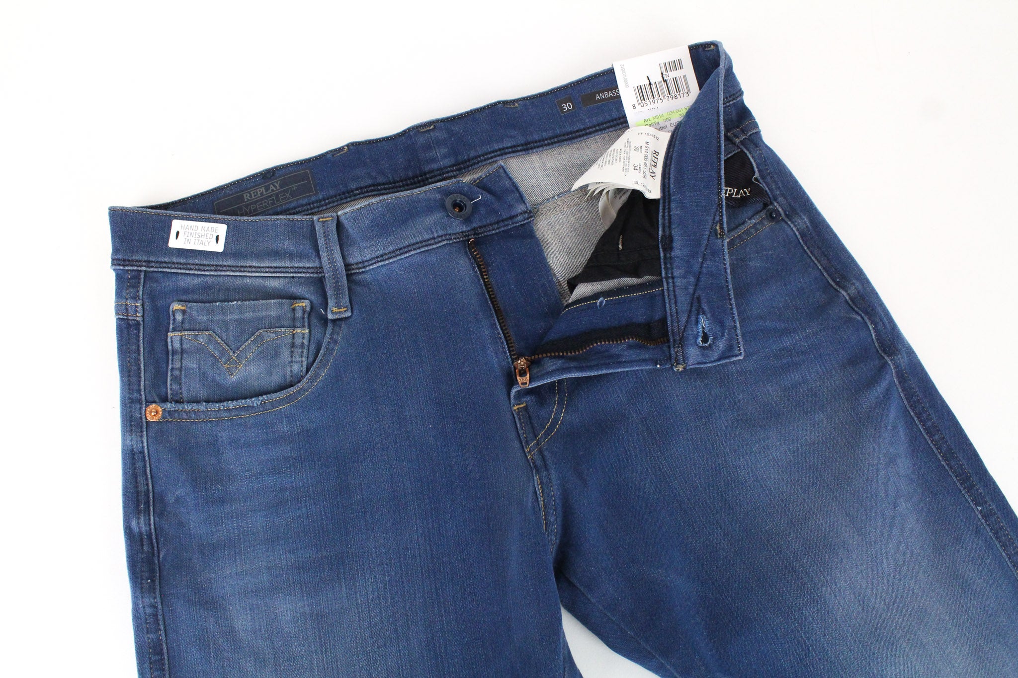 REPLAY Anbass Men's Jeans W30/L34 Blue Slim Fit Cotton Stretch Casual Washed