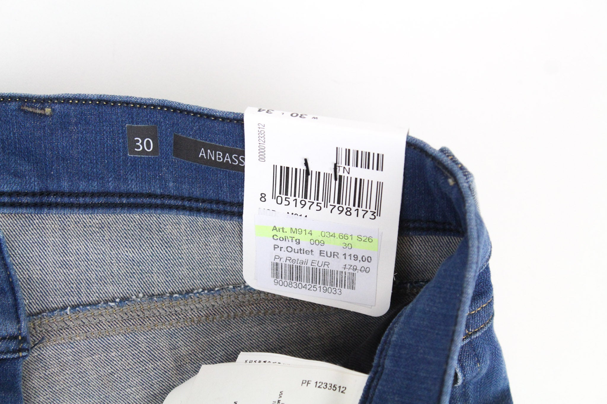 REPLAY Anbass Men's Jeans W30/L34 Blue Slim Fit Cotton Stretch Casual Washed