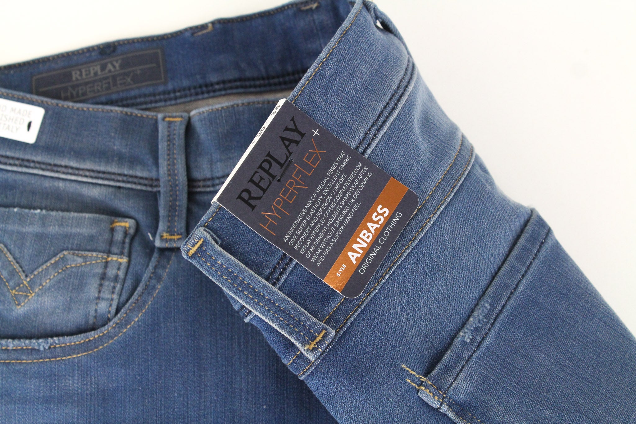 REPLAY Anbass Men's Jeans W30/L34 Blue Slim Fit Cotton Stretch Casual Washed