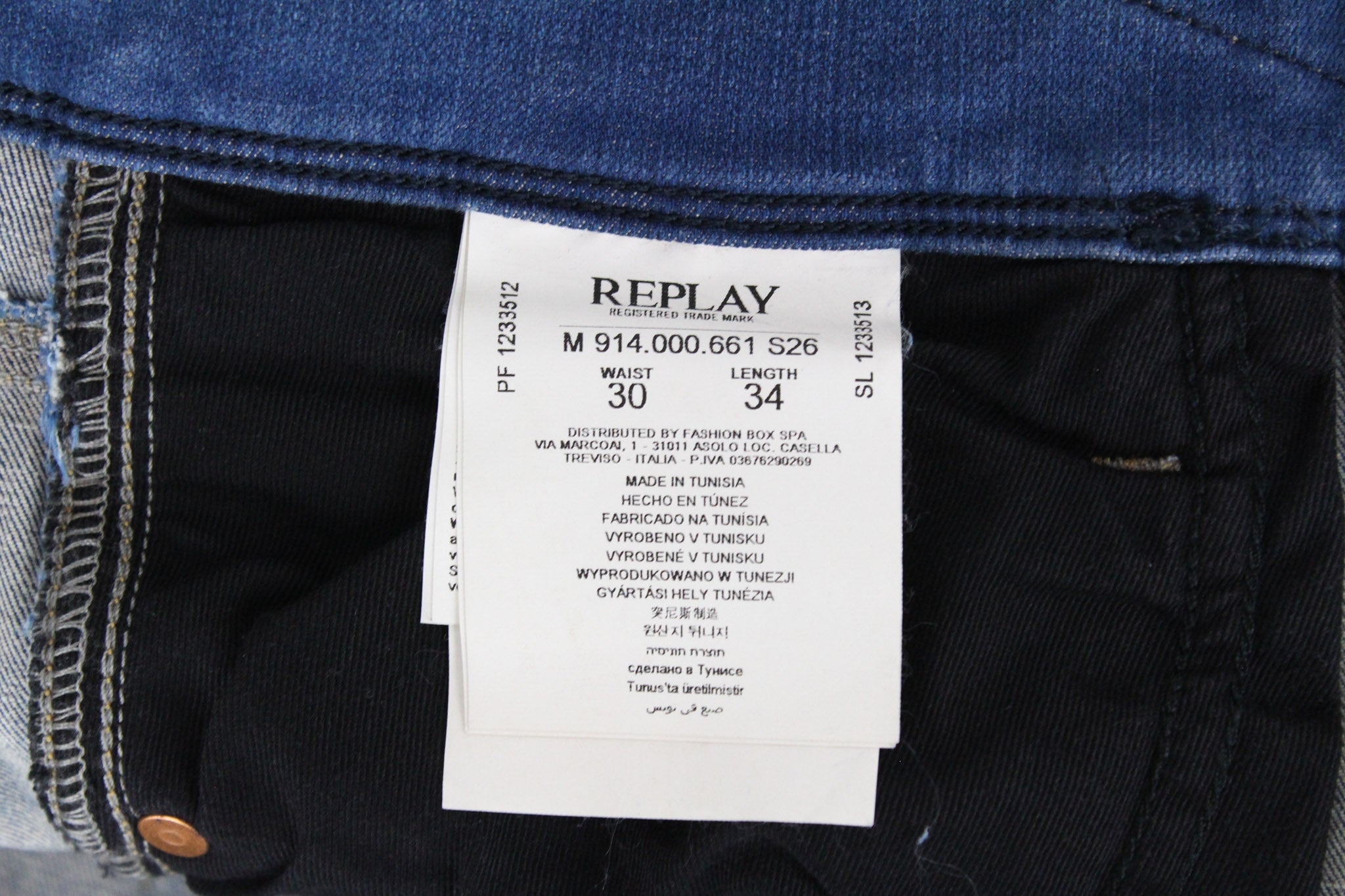 REPLAY Anbass Men's Jeans W30/L34 Blue Slim Fit Cotton Stretch Casual Washed