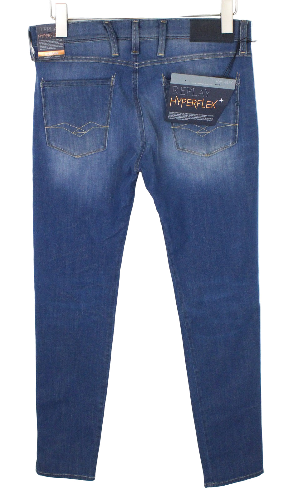 REPLAY Anbass Men's Jeans W30/L34 Blue Slim Fit Cotton Stretch Casual Faded