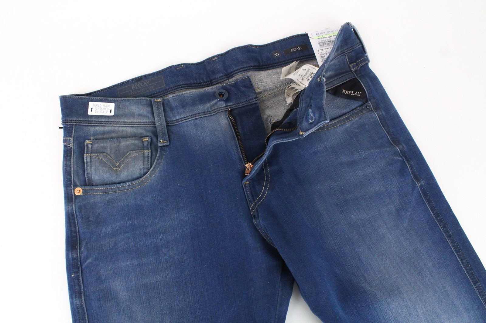 REPLAY Anbass Men's Jeans W30/L34 Blue Slim Fit Cotton Stretch Casual Faded