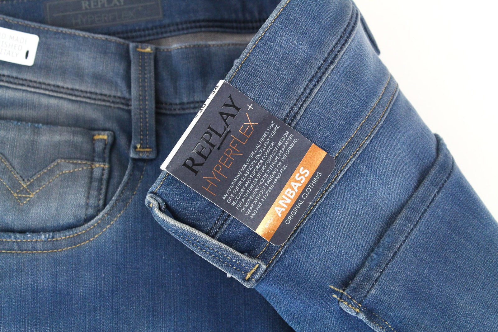 REPLAY Anbass Men's Jeans W30/L34 Blue Slim Fit Cotton Stretch Casual Faded