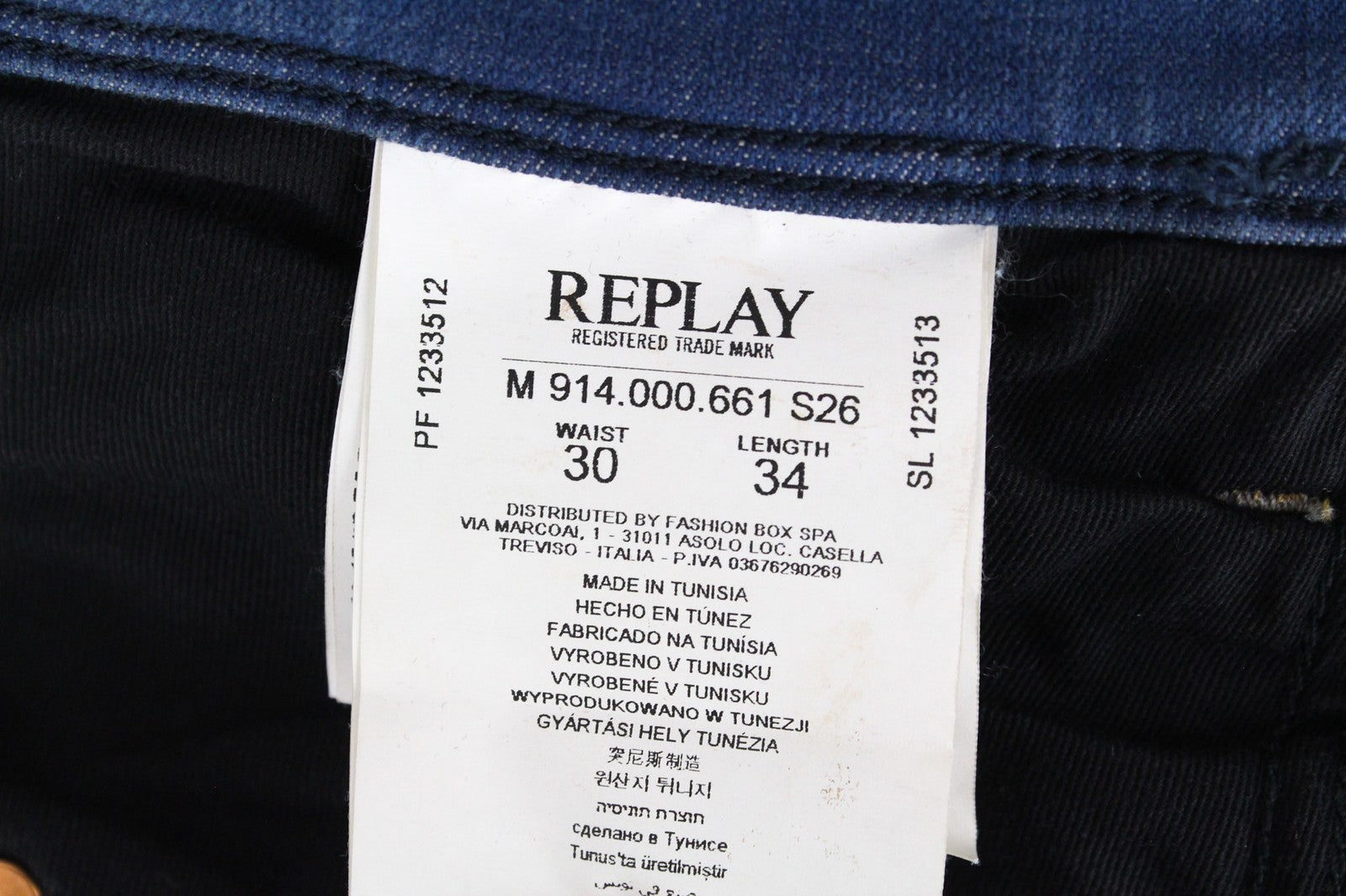 REPLAY Anbass Men's Jeans W30/L34 Blue Slim Fit Cotton Stretch Casual Faded