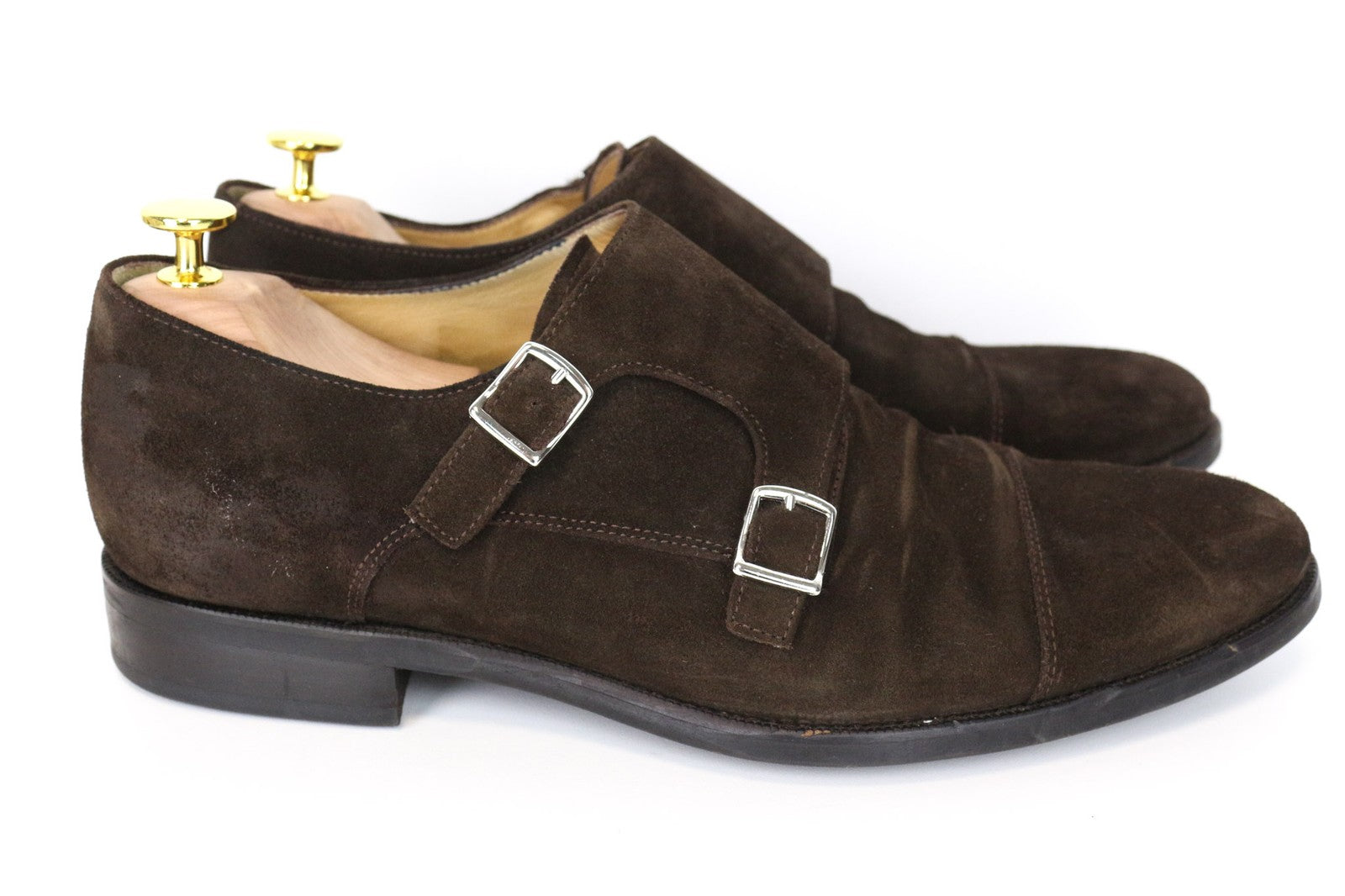 SUITSUPPLY Men's Formal Shoes EU44 Brown Suede Double-Buckle Low-Top Classic