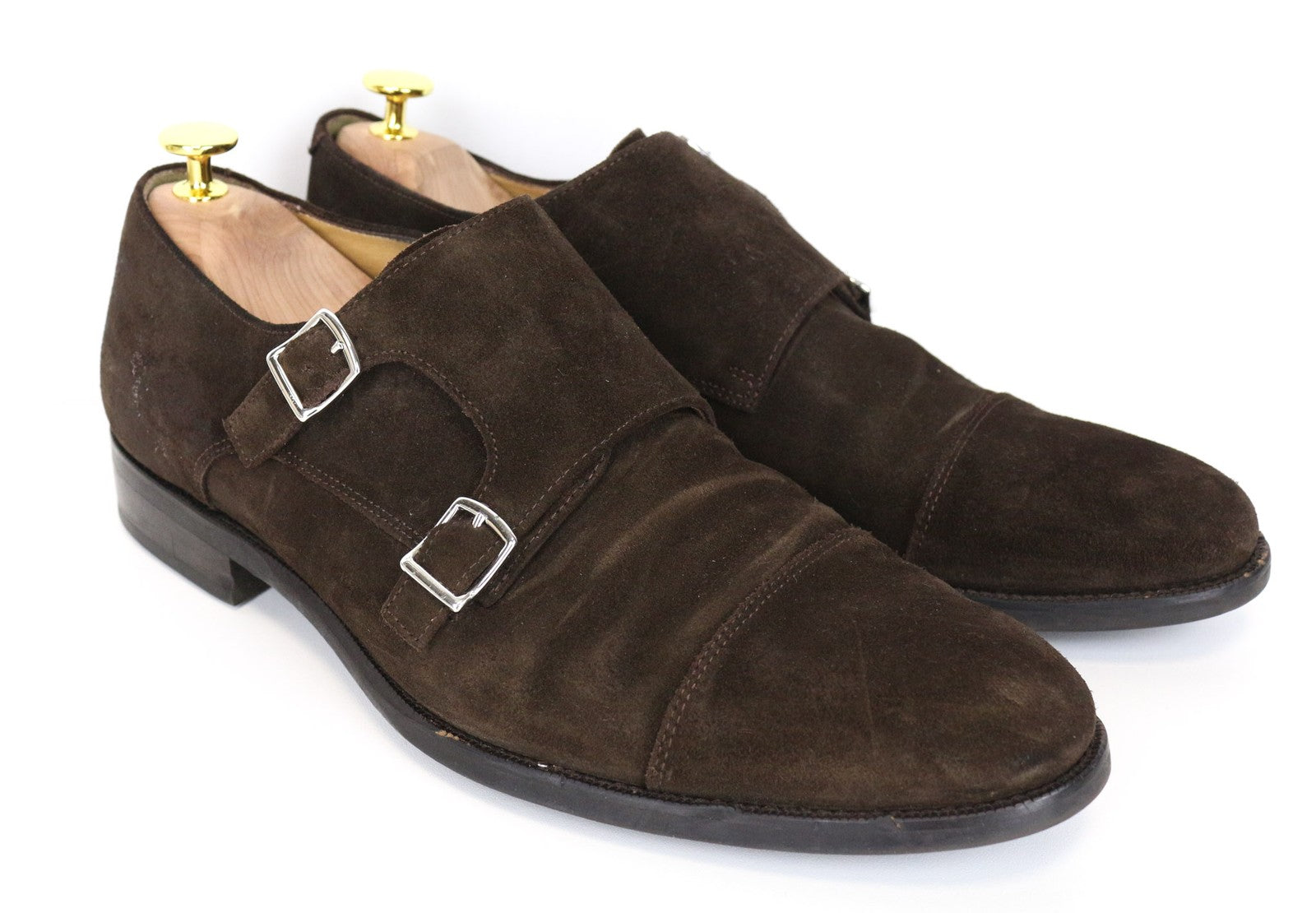 SUITSUPPLY Men's Formal Shoes EU44 Brown Suede Double-Buckle Low-Top Classic