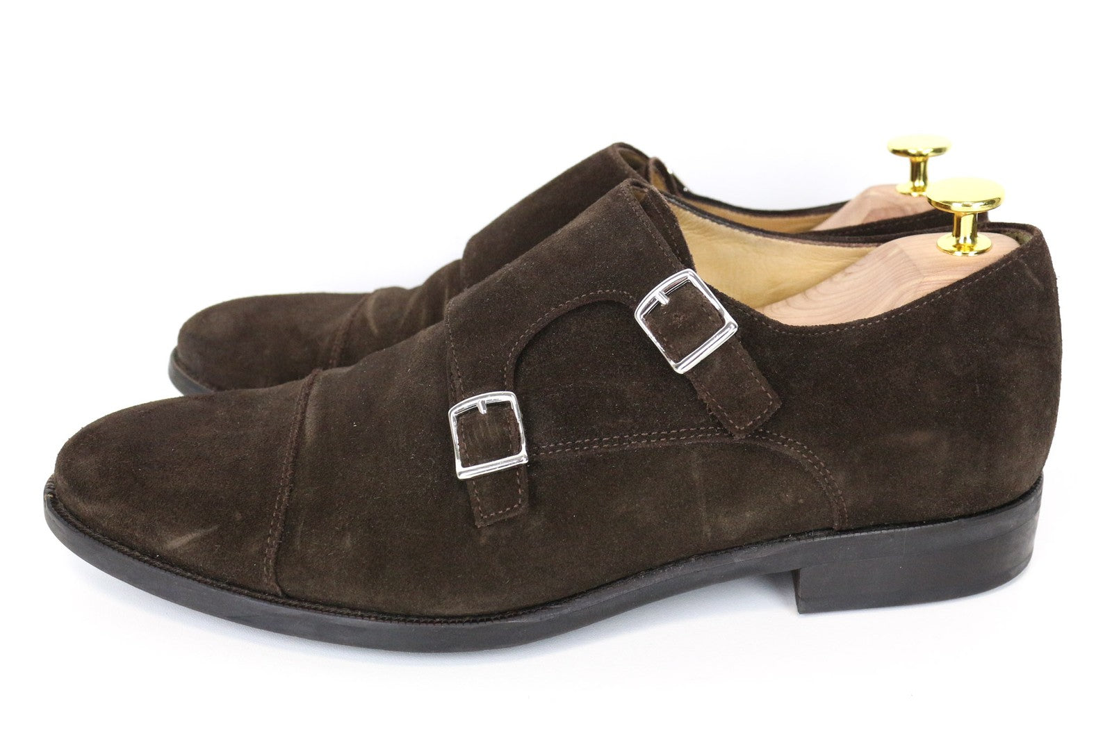 SUITSUPPLY Men's Formal Shoes EU44 Brown Suede Double-Buckle Low-Top Classic