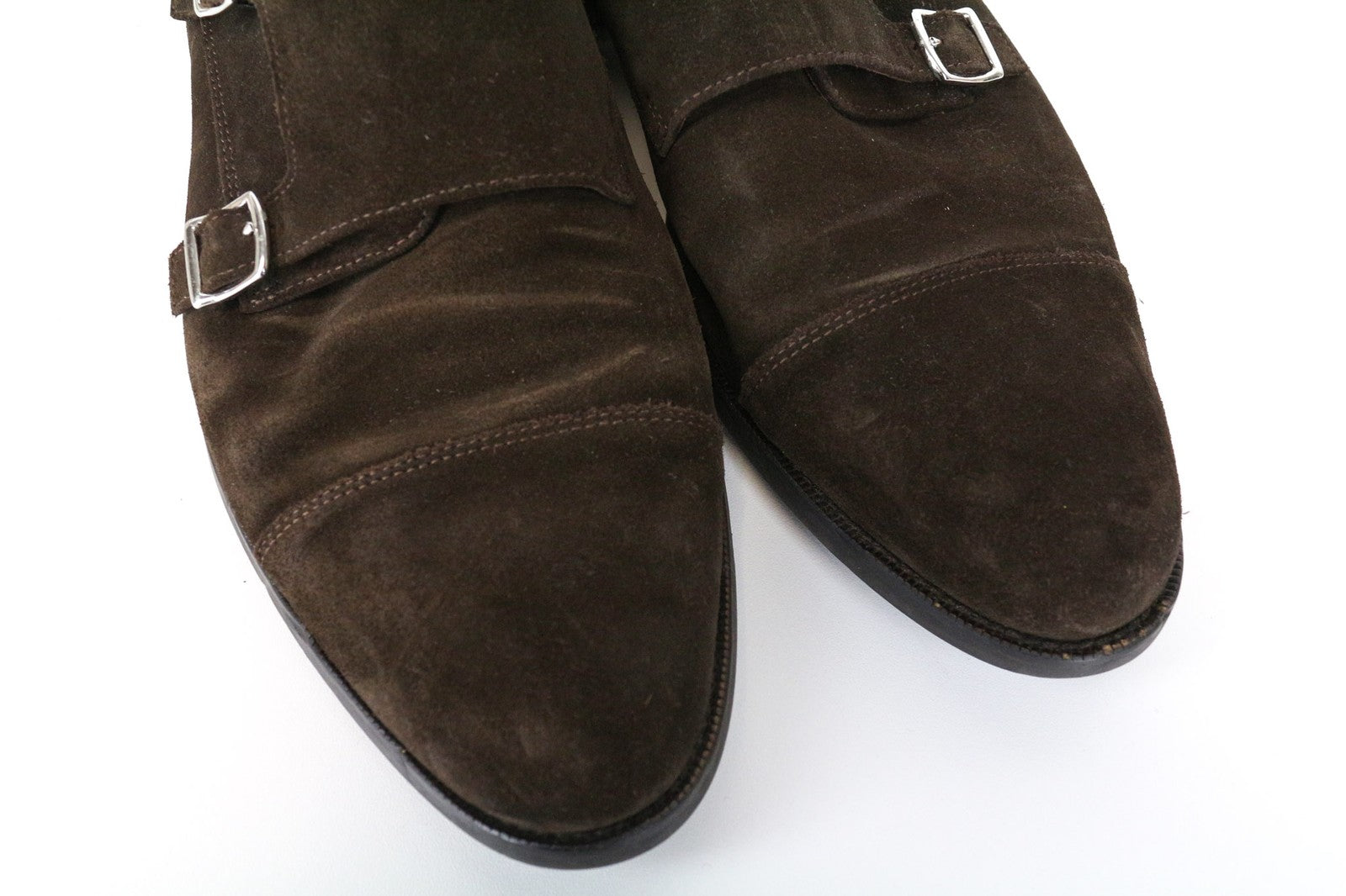 SUITSUPPLY Men's Formal Shoes EU44 Brown Suede Double-Buckle Low-Top Classic